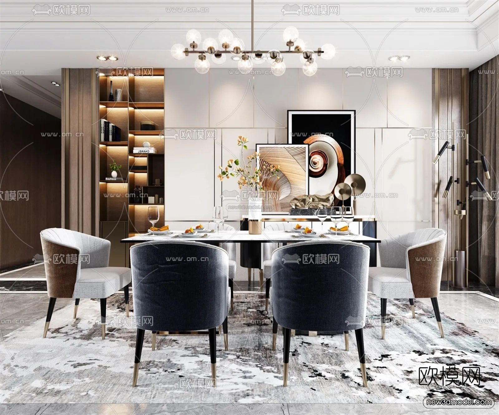 Luxury Style Interior 3D Blocks – Dining Room 3D Model – 162 – VRAY