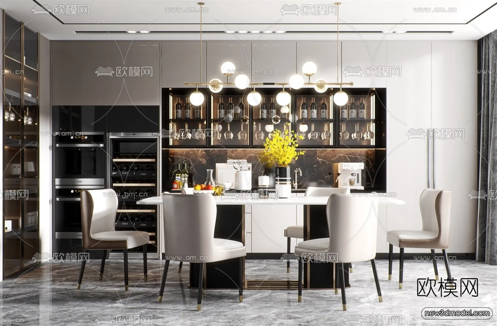 Luxury Style Interior 3D Blocks – Dining Room 3D Model – 163 – VRAY