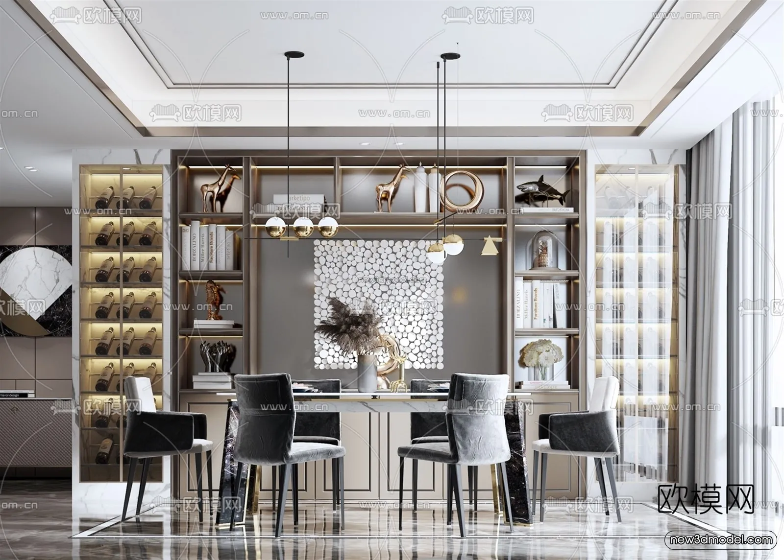 Luxury Style Interior 3D Blocks – Dining Room 3D Model – 164 – VRAY