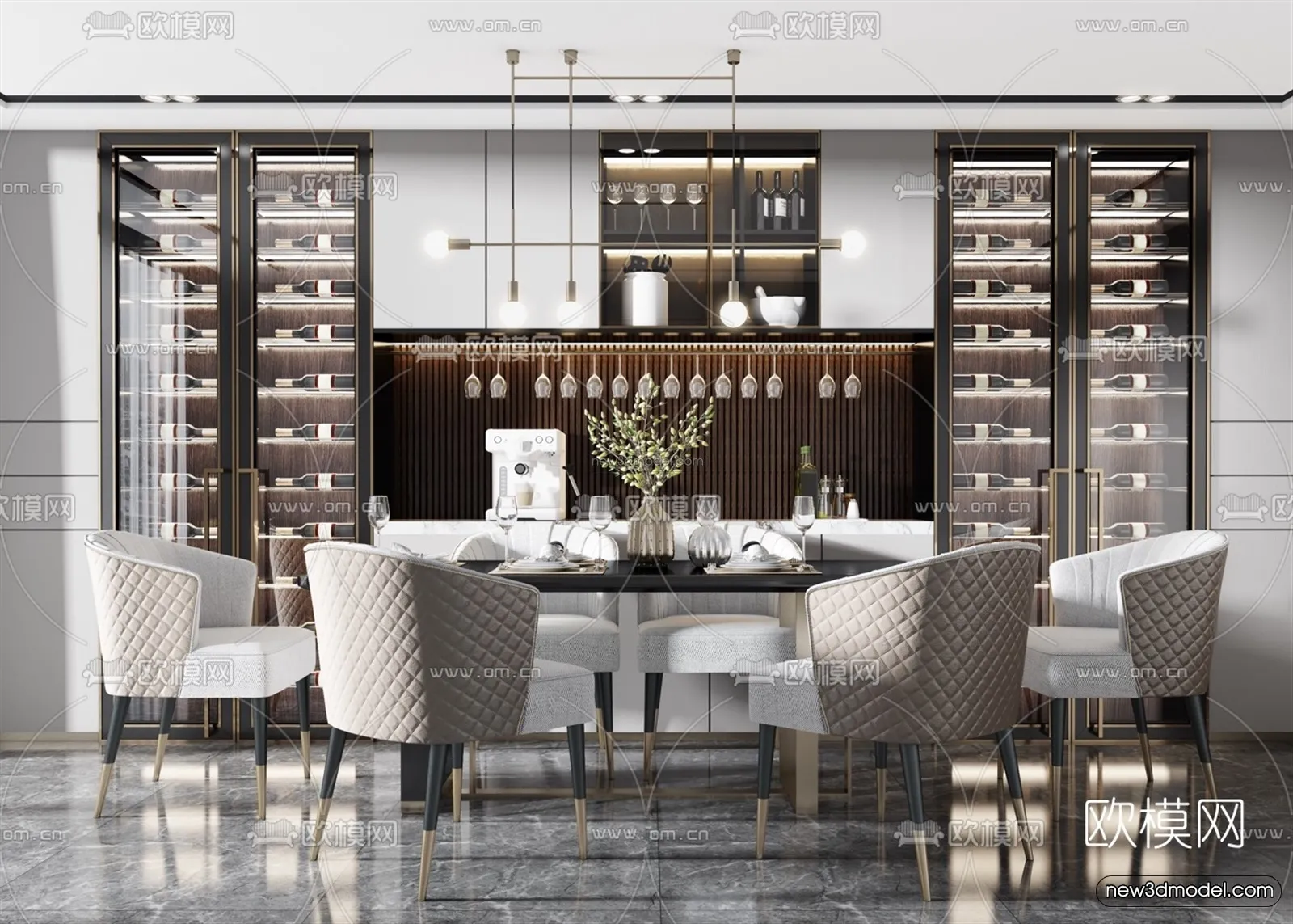 Luxury Style Interior 3D Blocks – Dining Room 3D Model – 165 – VRAY