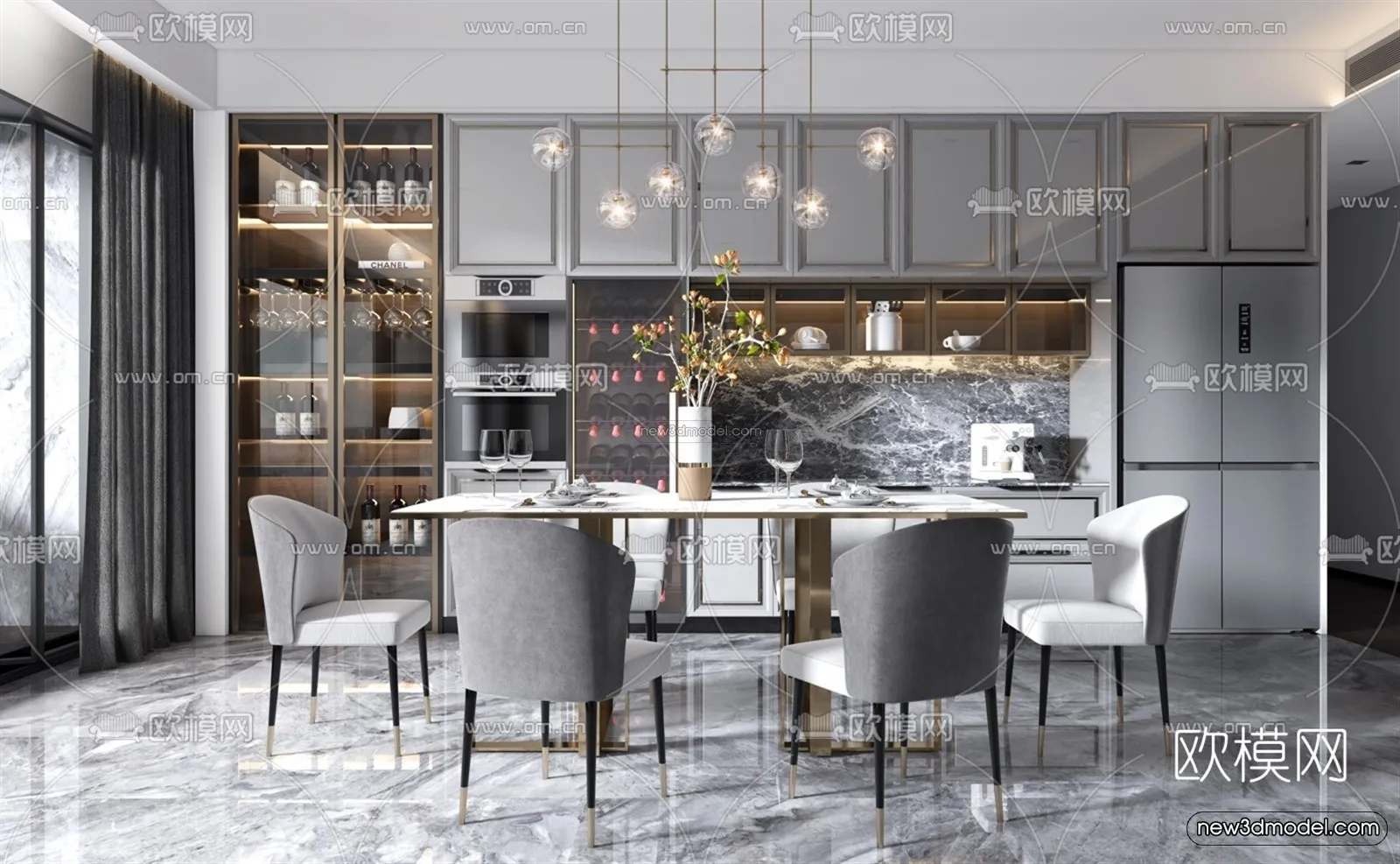 Luxury Style Interior 3D Blocks – Dining Room 3D Model – 166 – VRAY