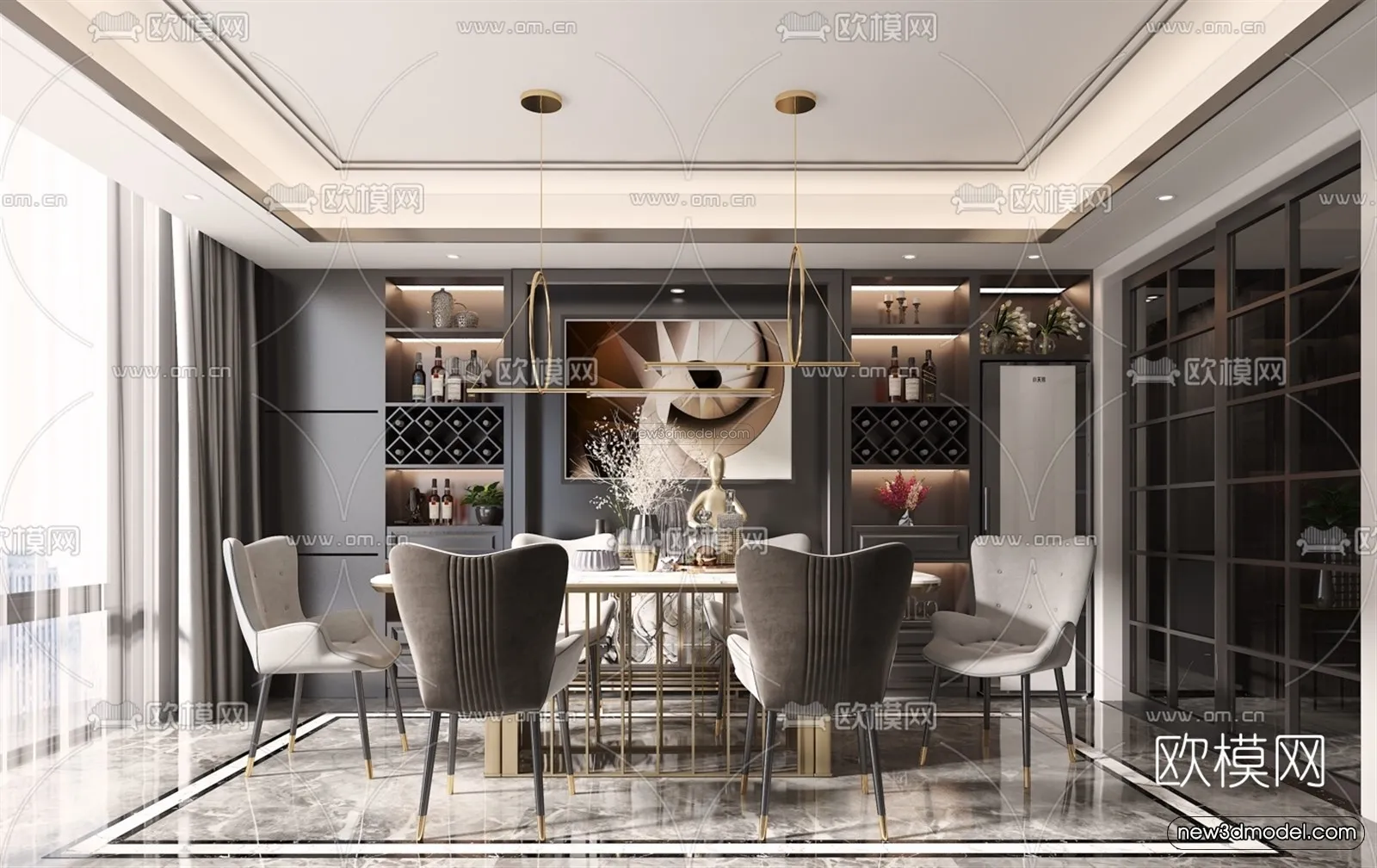 Luxury Style Interior 3D Blocks – Dining Room 3D Model – 167 – VRAY