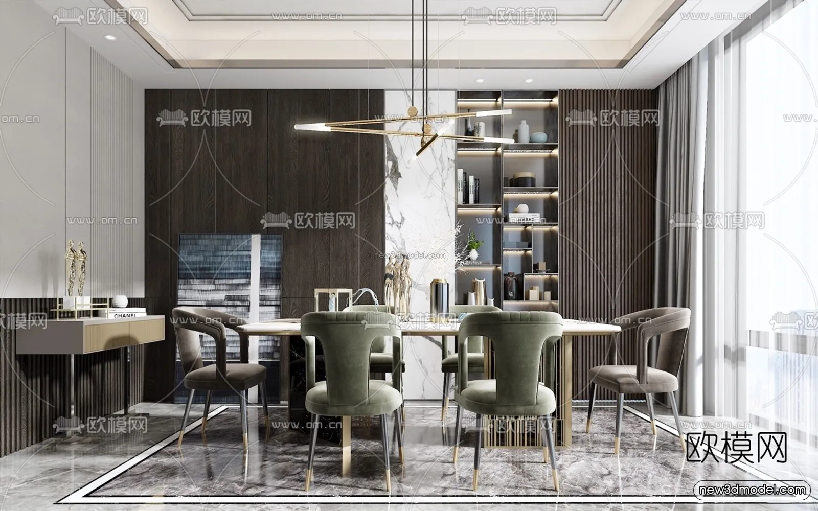 Luxury Style Interior 3D Blocks – Dining Room 3D Model – 168 – VRAY