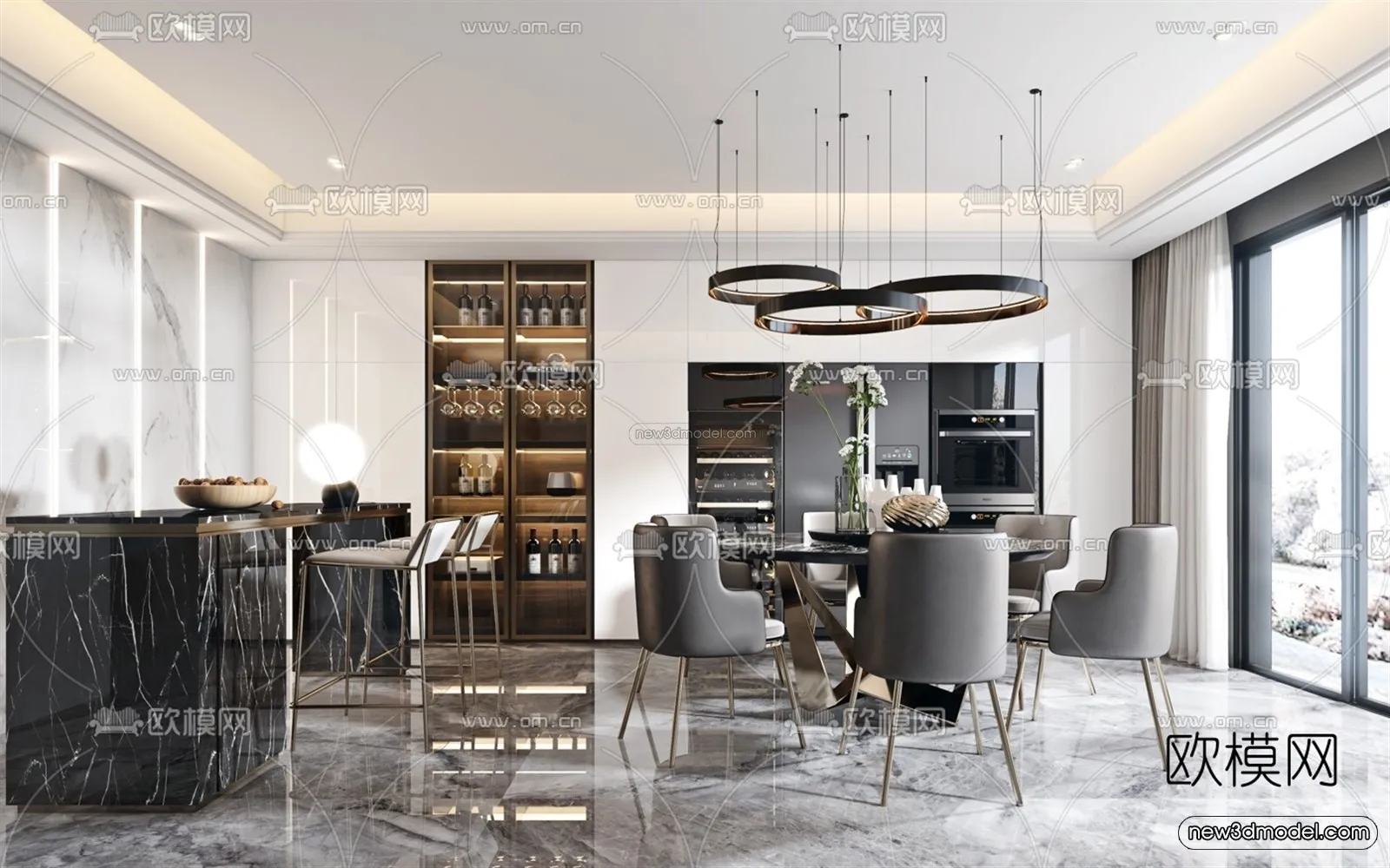 Luxury Style Interior 3D Blocks – Dining Room 3D Model – 170 – VRAY