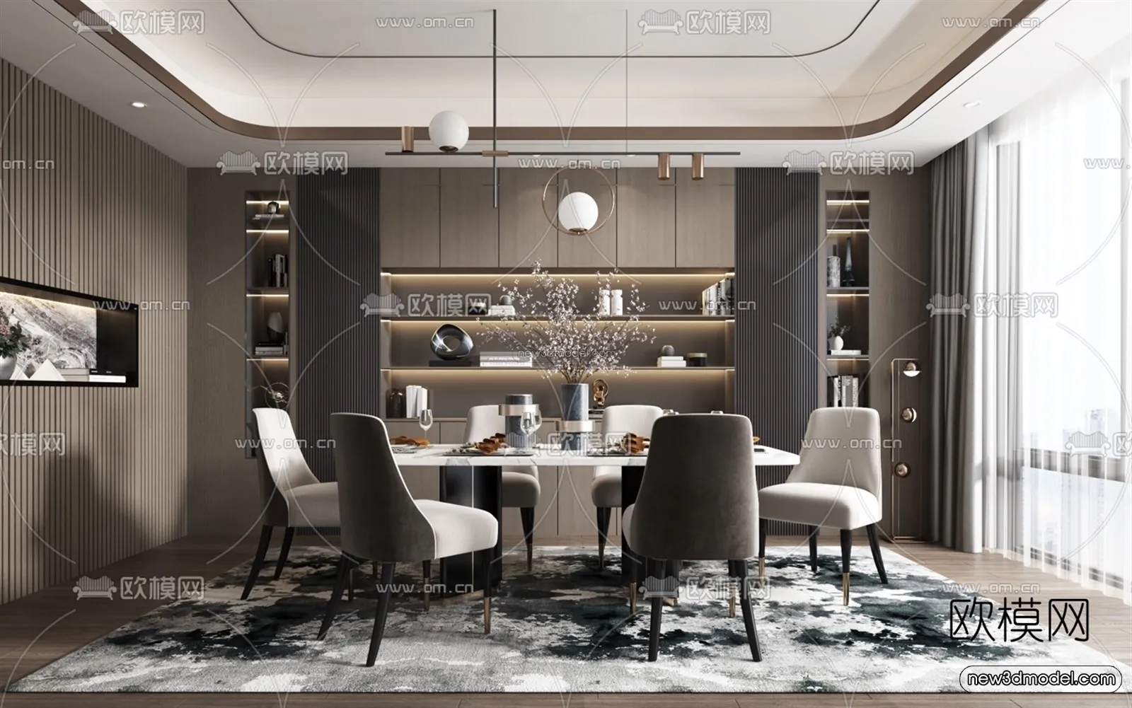 Luxury Style Interior 3D Blocks – Dining Room 3D Model – 172 – VRAY