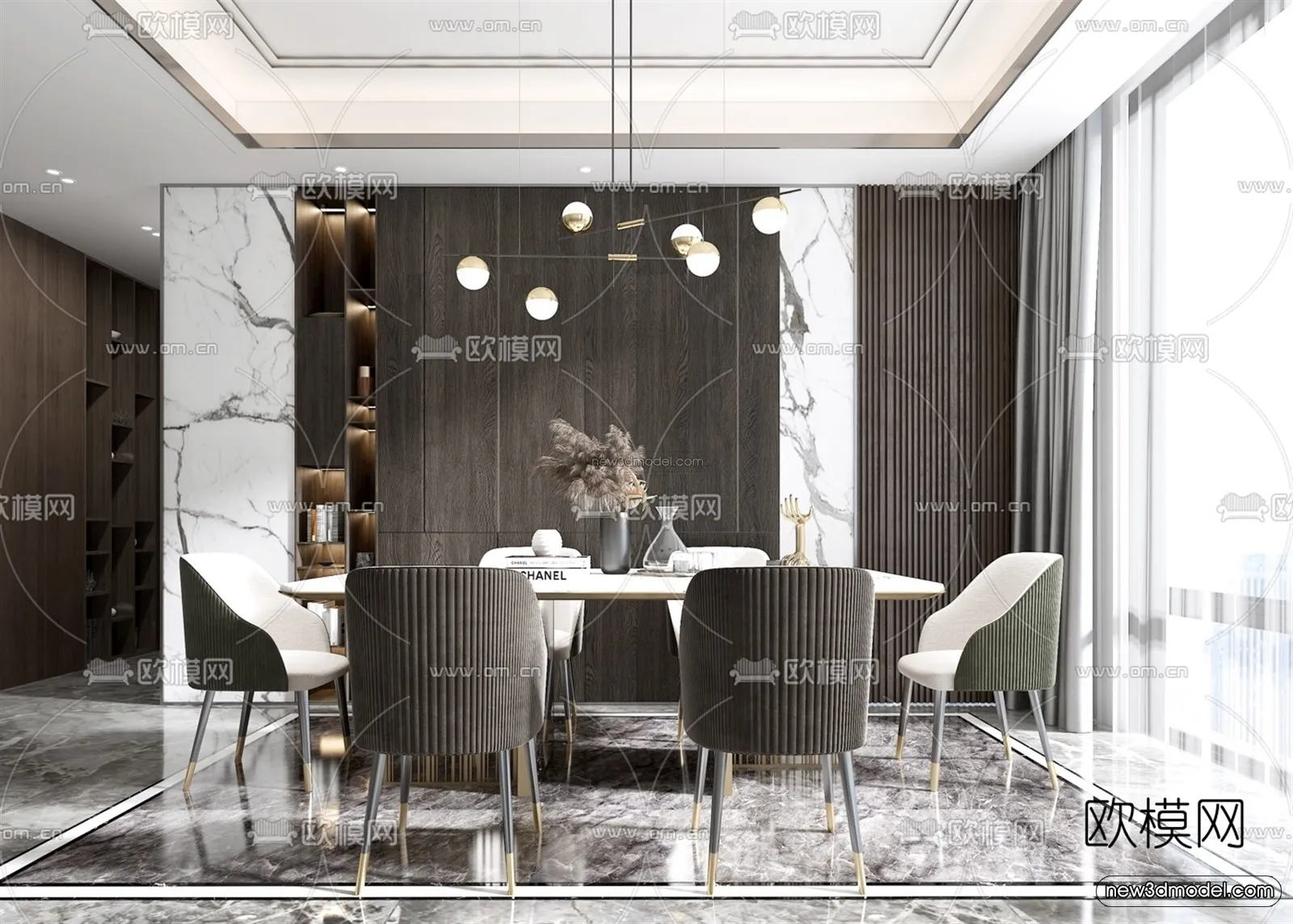 Luxury Style Interior 3D Blocks – Dining Room 3D Model – 173 – VRAY