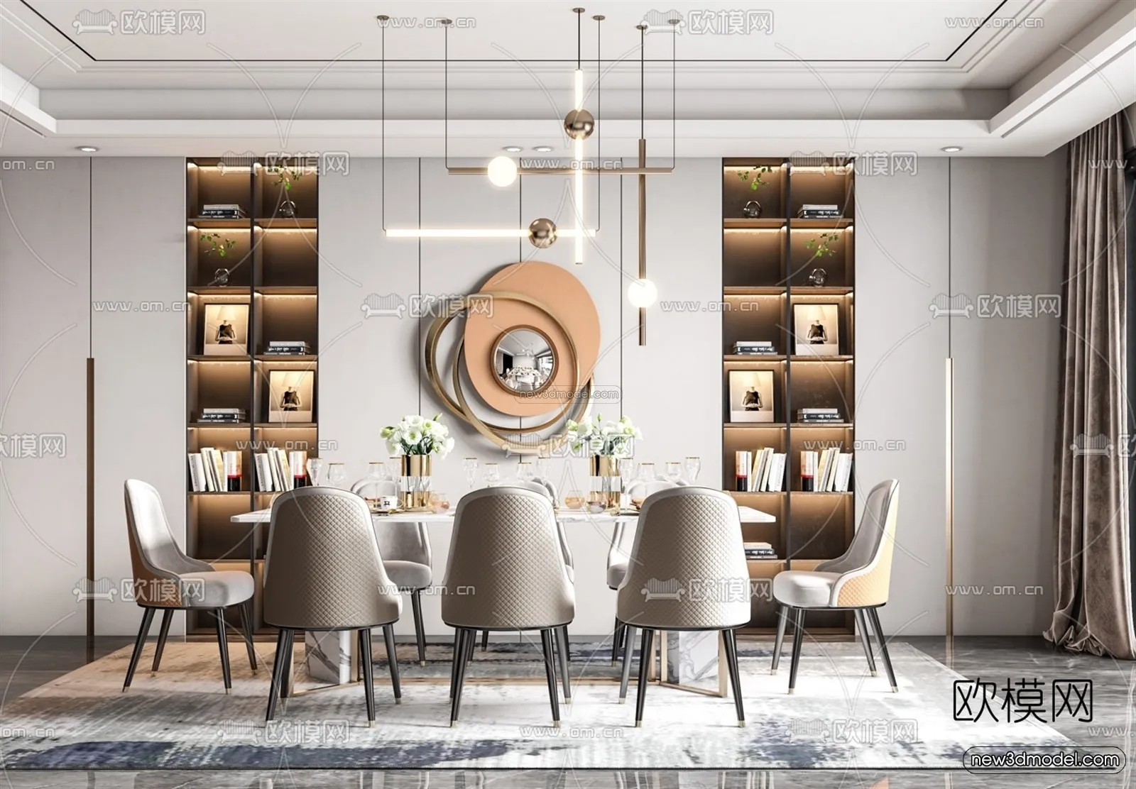 Luxury Style Interior 3D Blocks – Dining Room 3D Model – 174 – VRAY