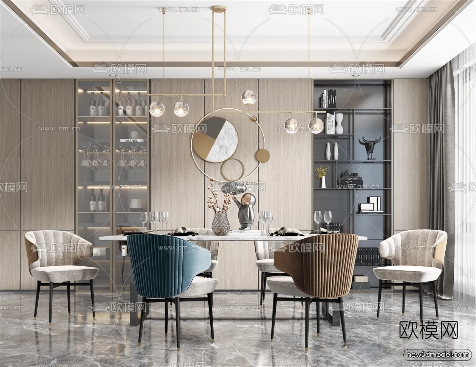 Luxury Style Interior 3D Blocks – Dining Room 3D Model – 175 – VRAY