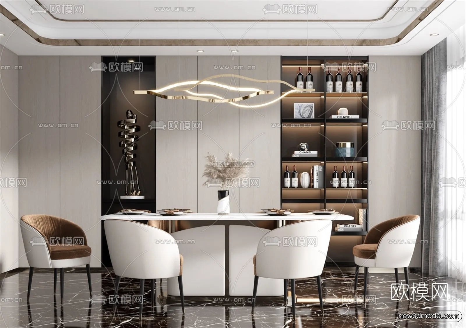 Luxury Style Interior 3D Blocks – Dining Room 3D Model – 176 – VRAY