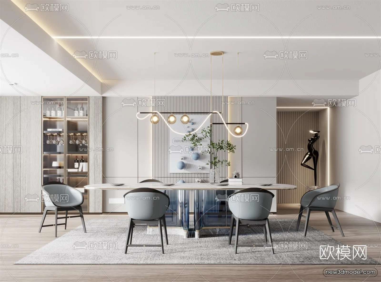 Luxury Style Interior 3D Blocks – Dining Room 3D Model – 177 – VRAY