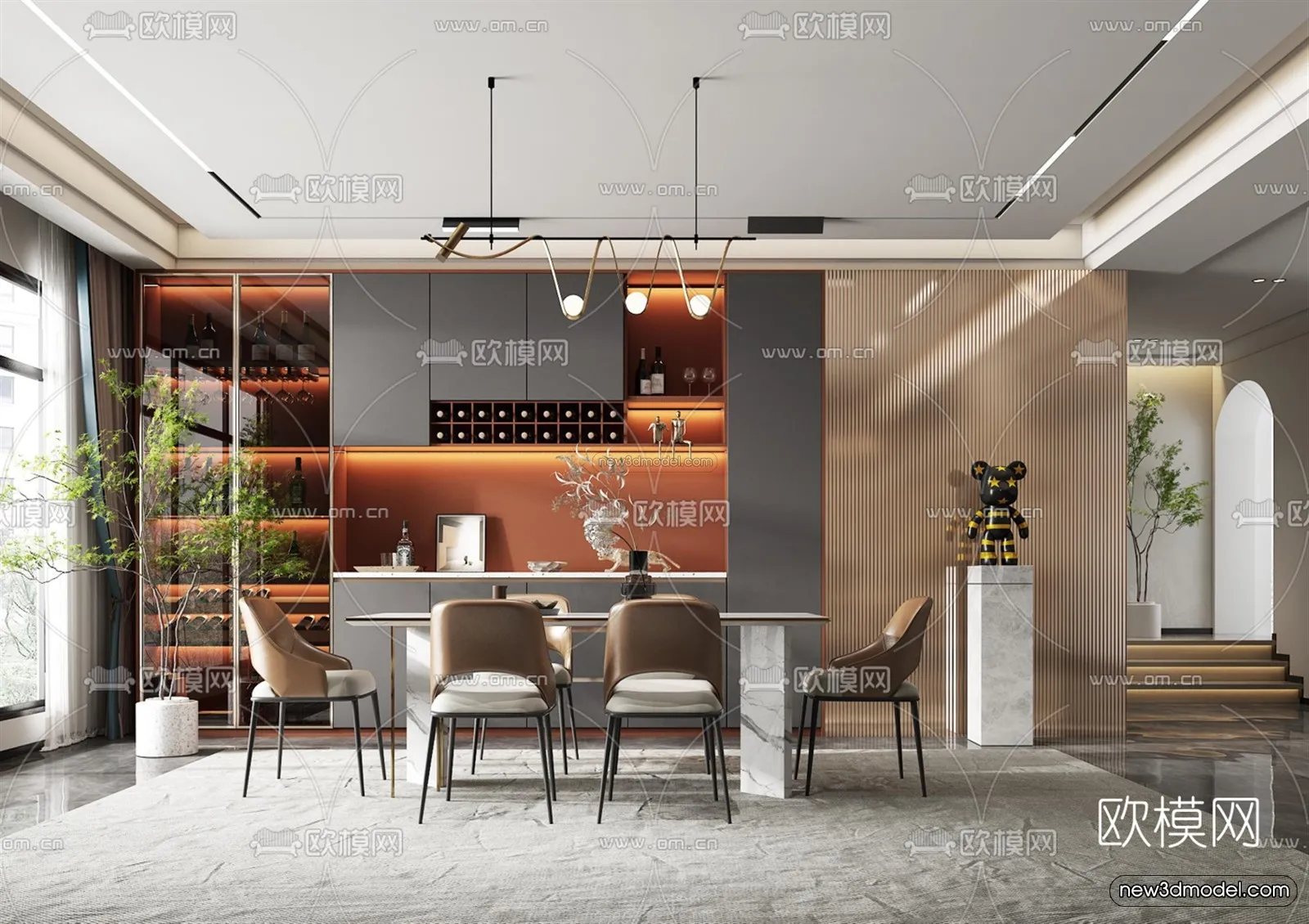 Luxury Style Interior 3D Blocks – Dining Room 3D Model – 178 – VRAY