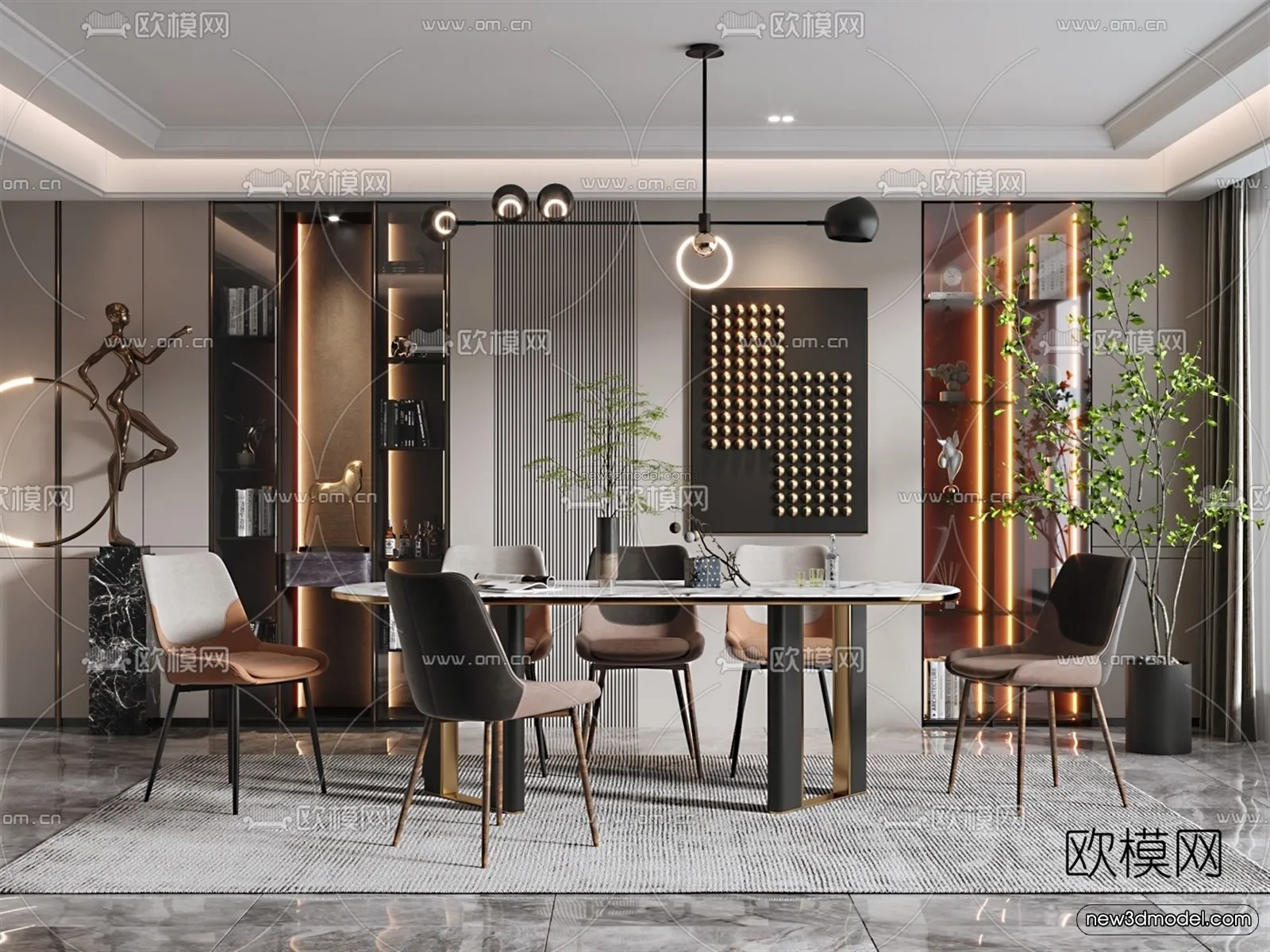 Luxury Style Interior 3D Blocks – Dining Room 3D Model – 179 – VRAY