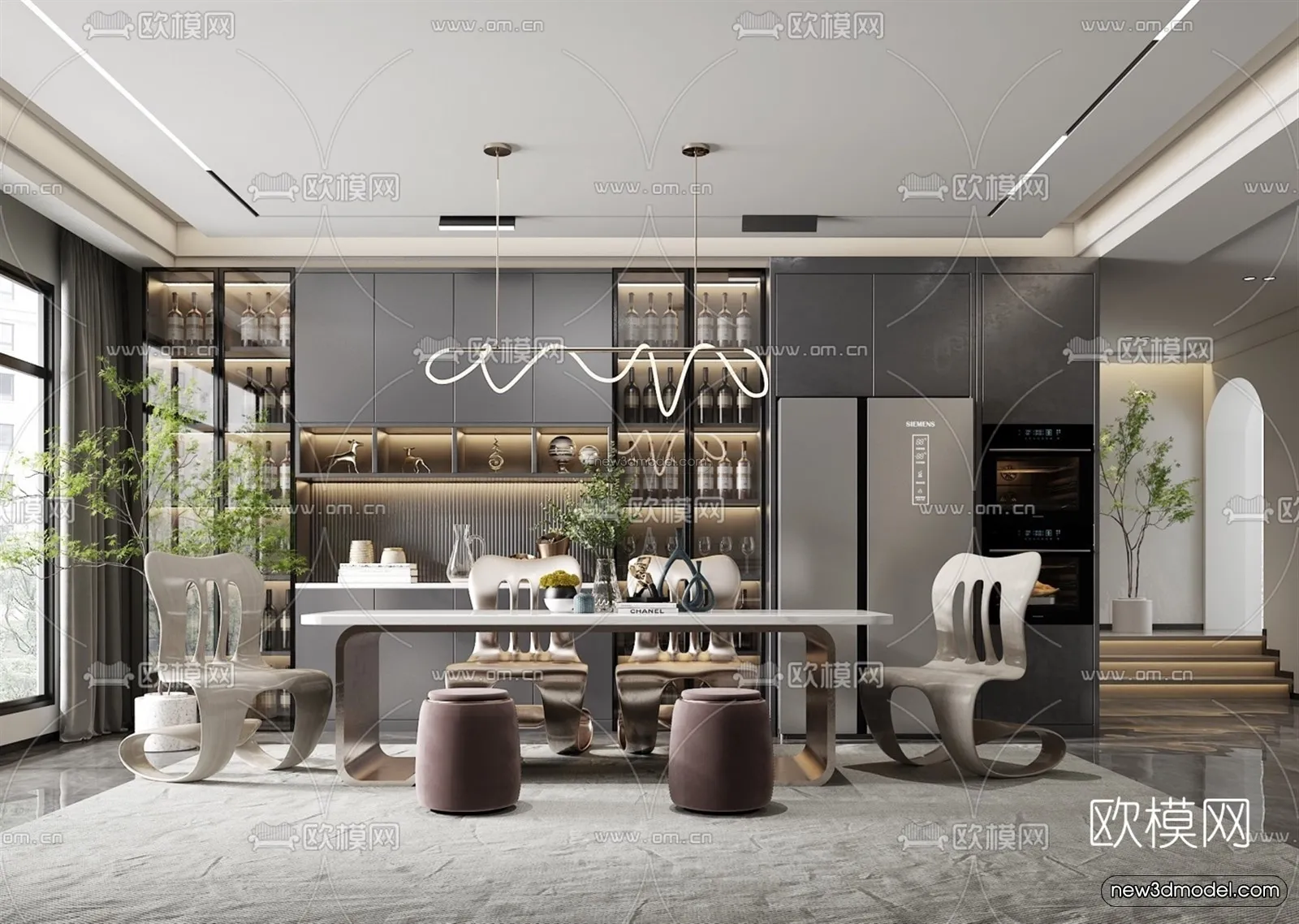 Luxury Style Interior 3D Blocks – Dining Room 3D Model – 180 – VRAY