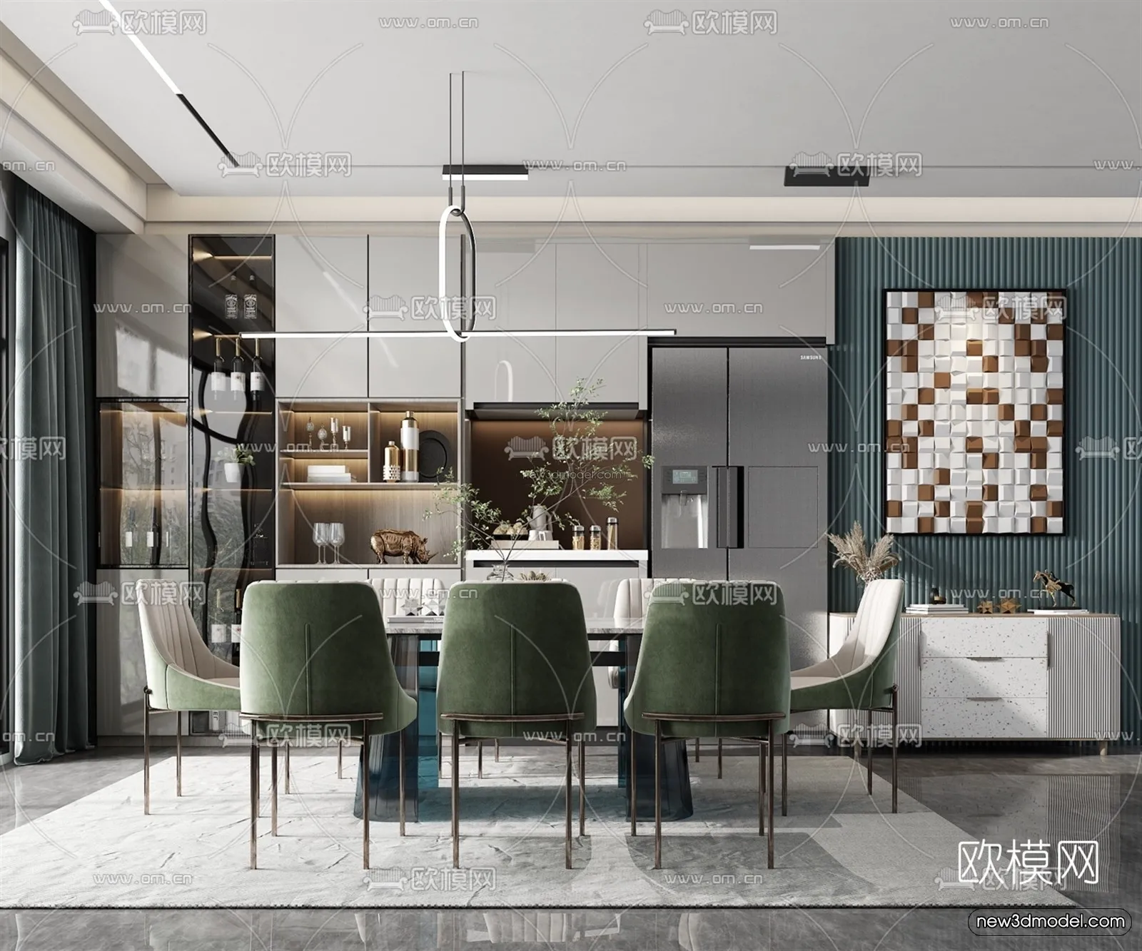 Luxury Style Interior 3D Blocks – Dining Room 3D Model – 181 – VRAY