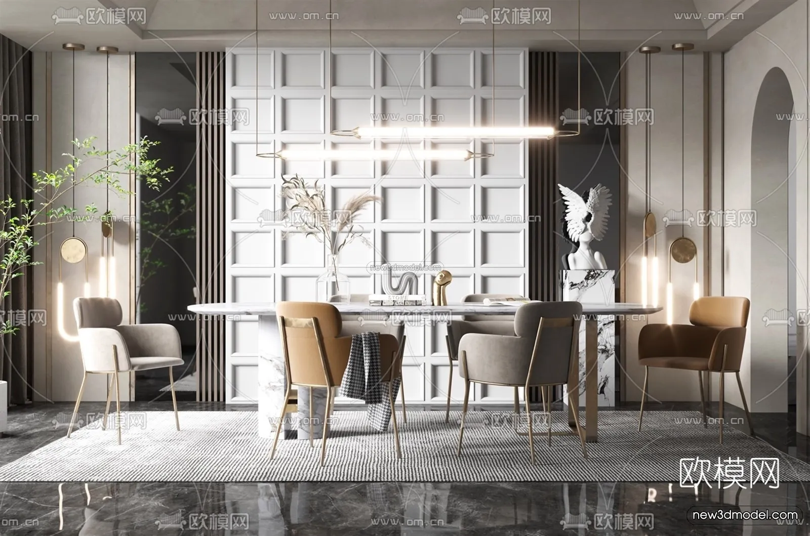 Luxury Style Interior 3D Blocks – Dining Room 3D Model – 182 – VRAY