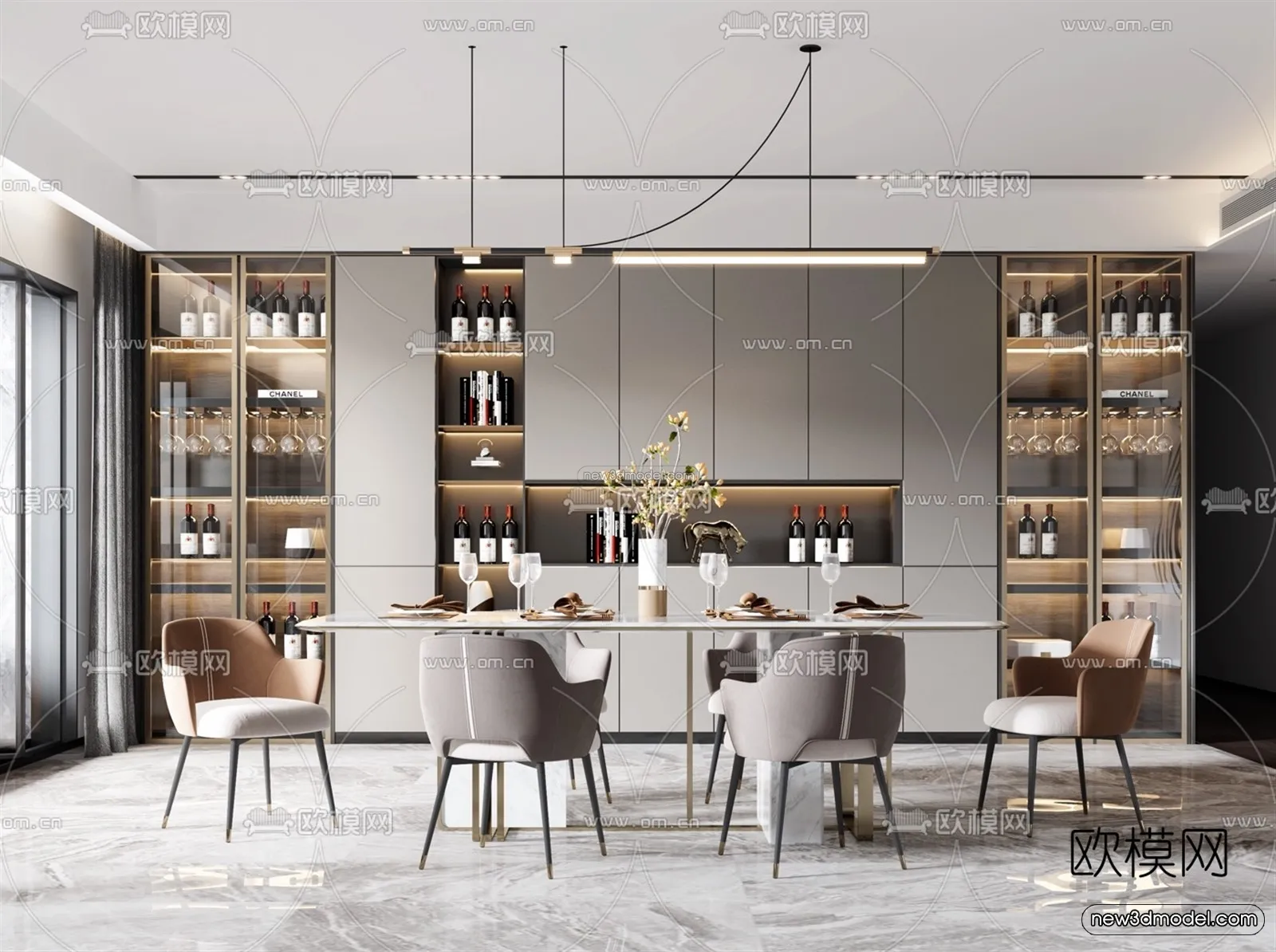 Luxury Style Interior 3D Blocks – Dining Room 3D Model – 183 – VRAY