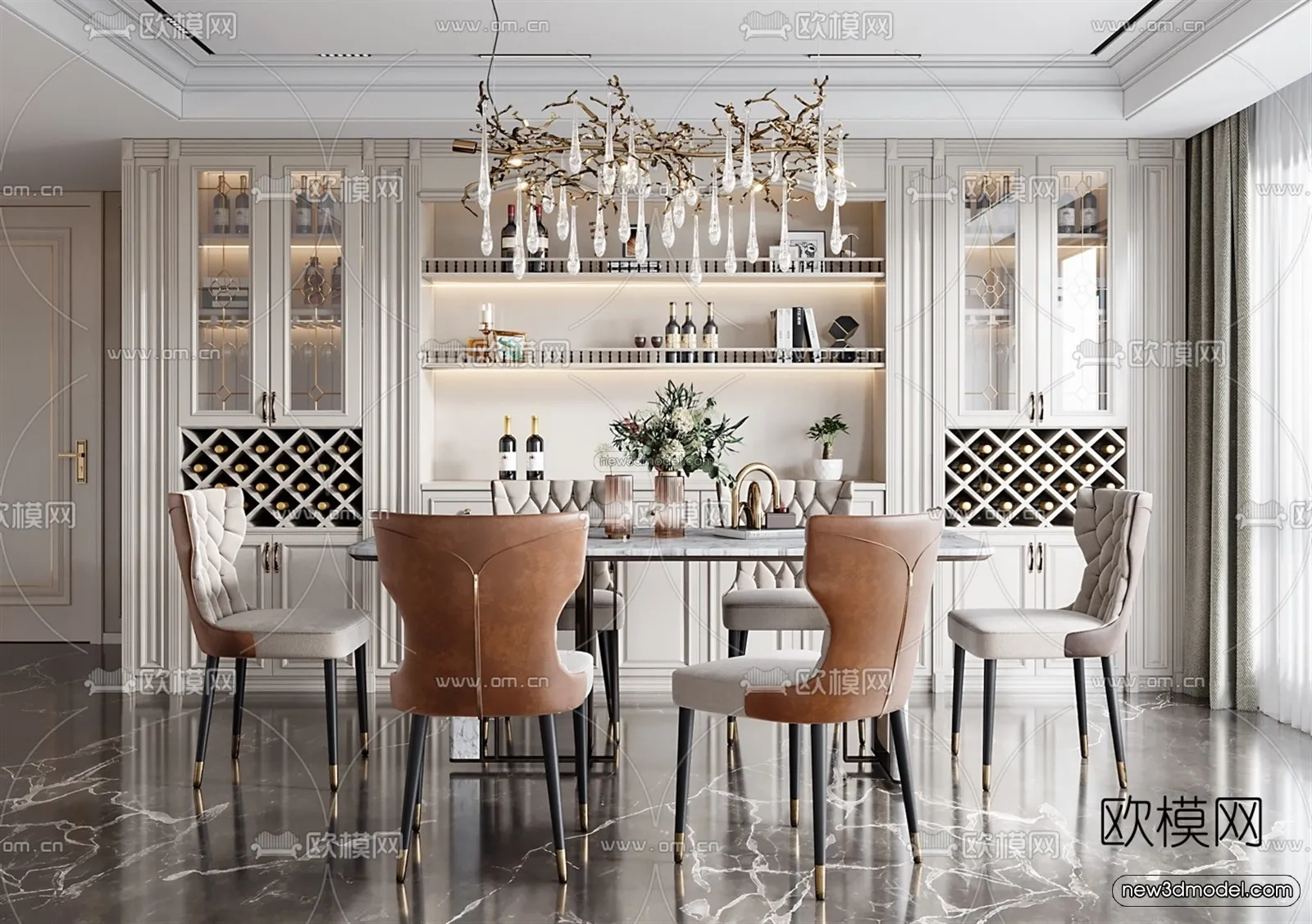 Luxury Style Interior 3D Blocks – Dining Room 3D Model – 185 – VRAY