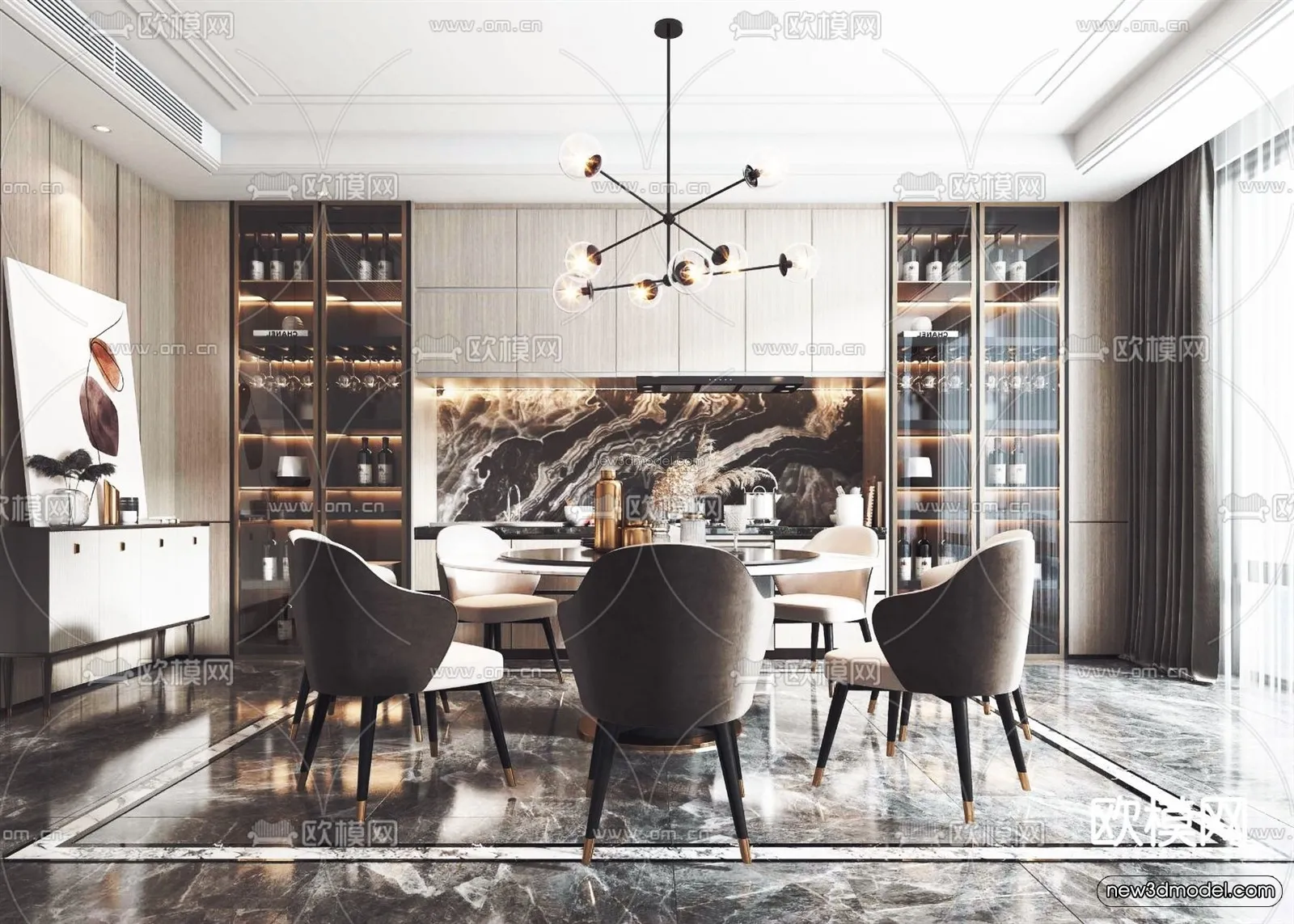 Luxury Style Interior 3D Blocks – Dining Room 3D Model – 186 – VRAY