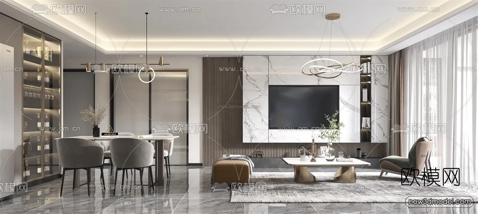 Luxury Style Interior 3D Blocks – Living Room 3D Model – 001 – VRAY