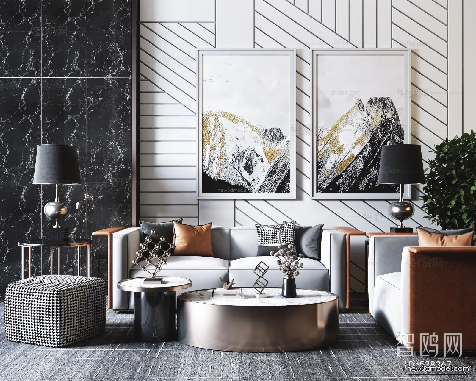 Luxury Style Interior 3D Blocks – Living Room 3D Model – 016 – VRAY