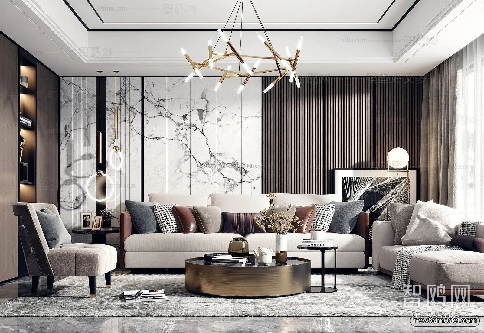 Luxury Style Interior 3D Blocks – Living Room 3D Model – 018 – VRAY