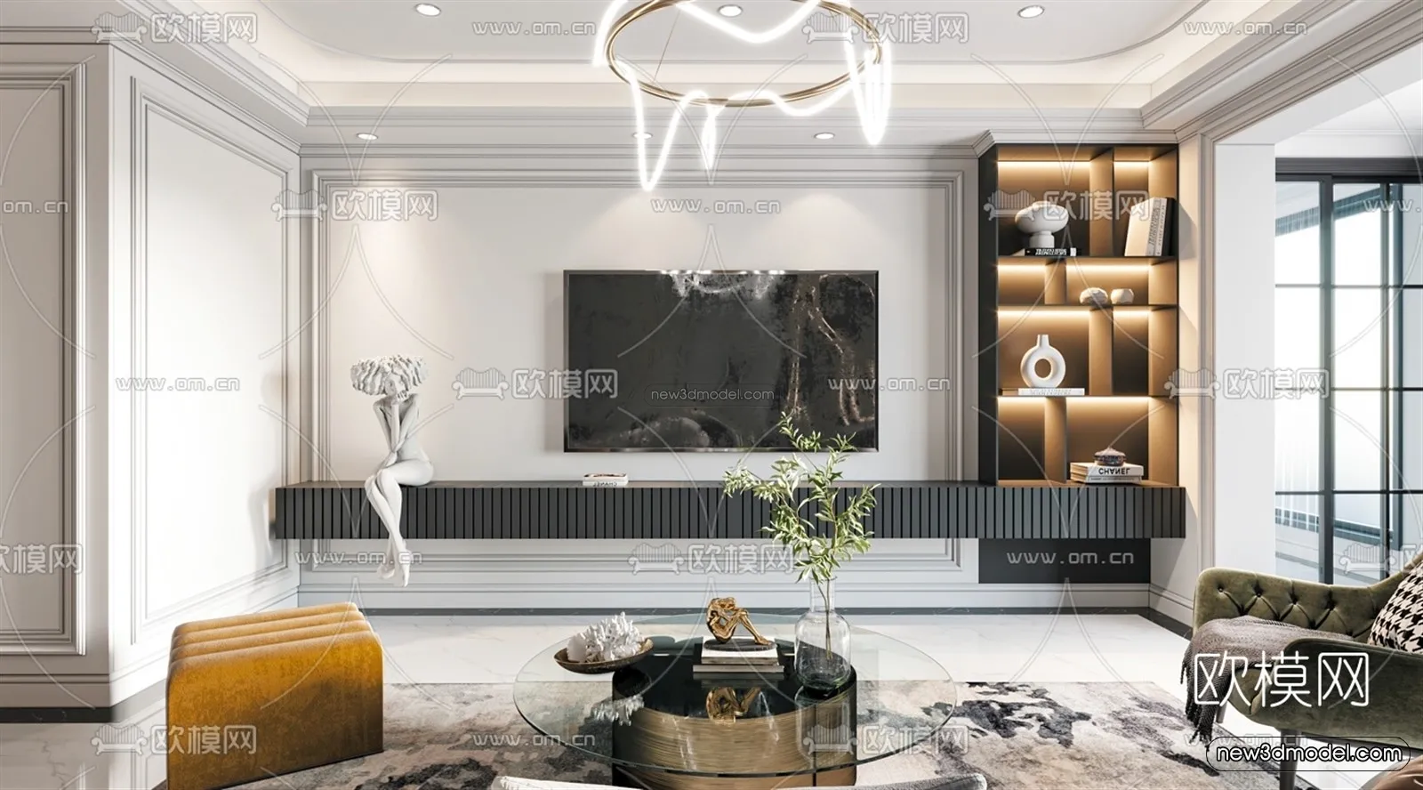 Luxury Style Interior 3D Blocks – Living Room 3D Model – 041 – VRAY