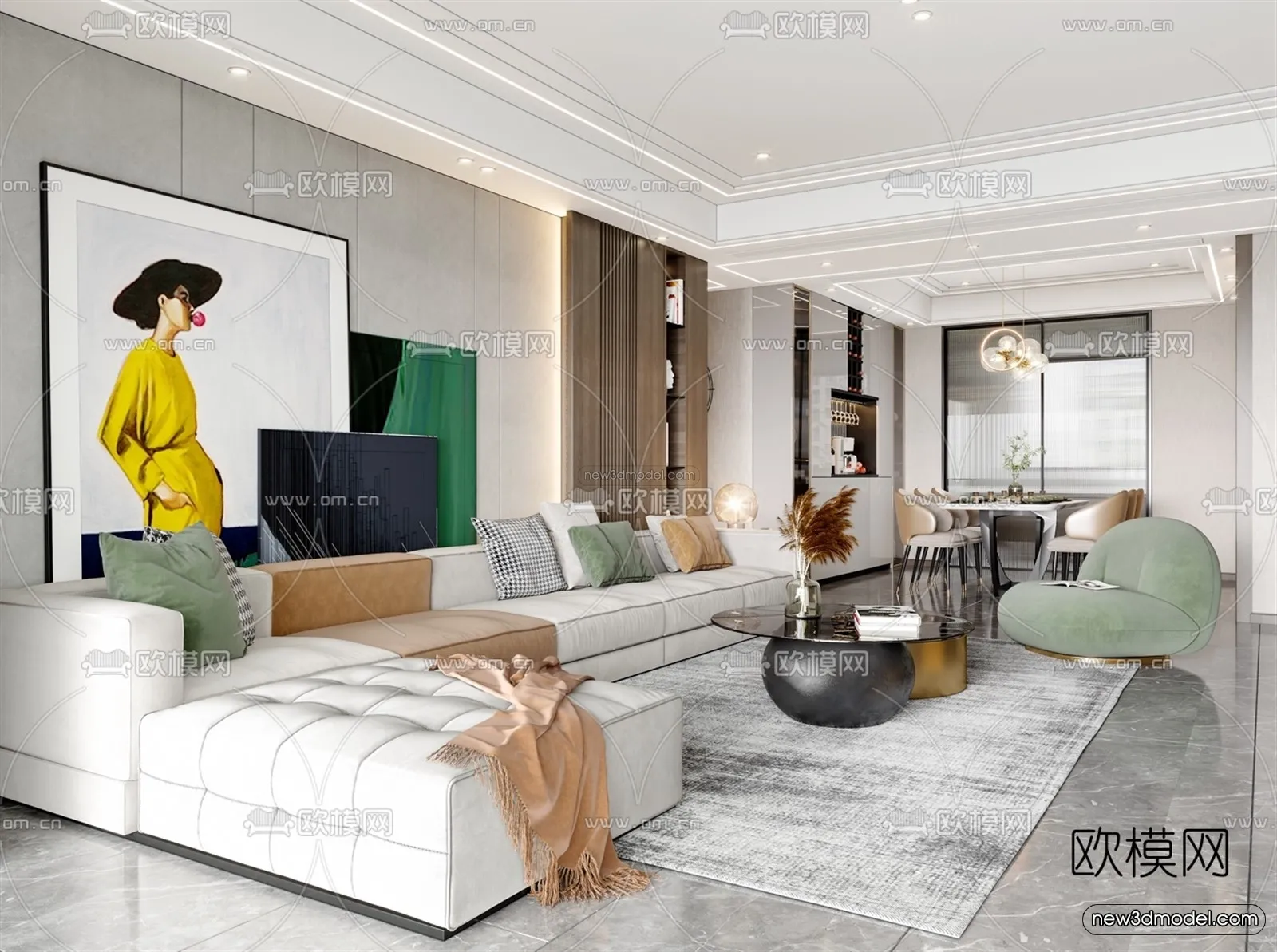 Luxury Style Interior 3D Blocks – Living Room 3D Model – 049 – VRAY