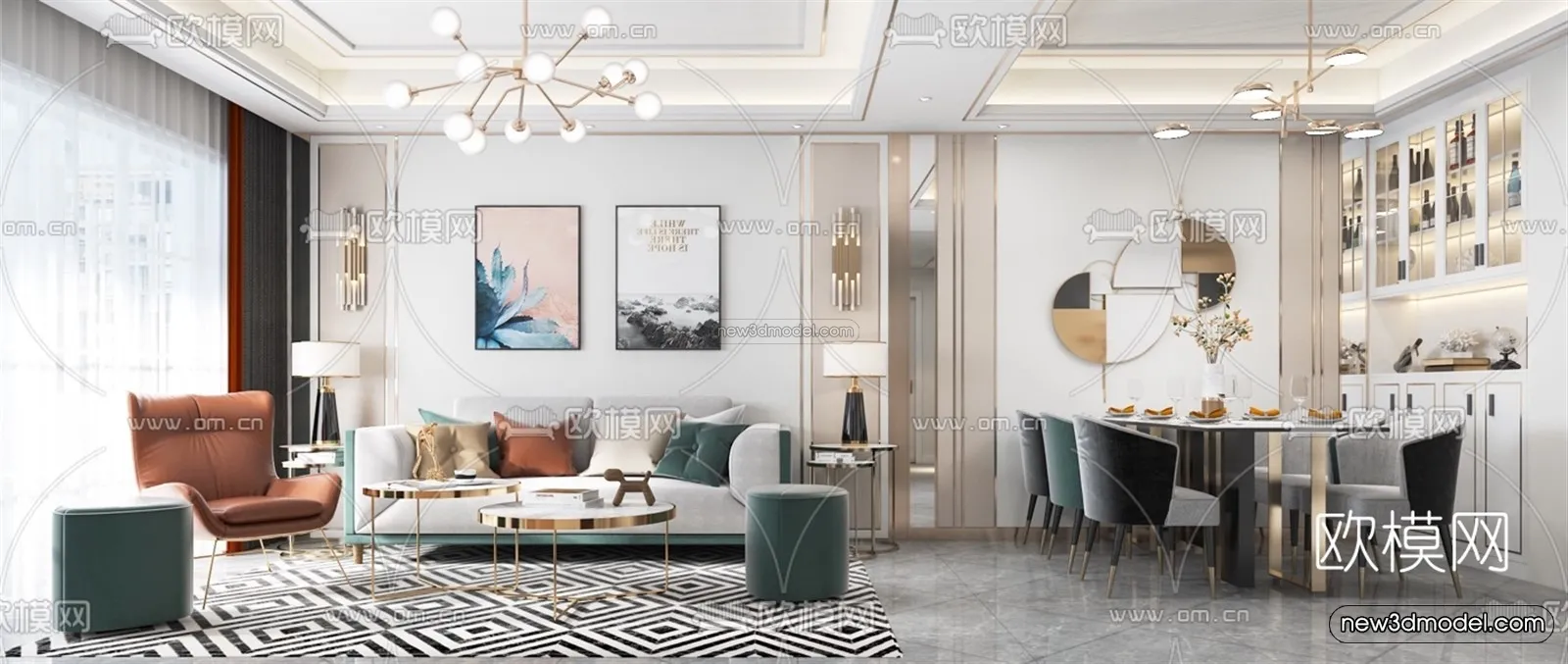 Luxury Style Interior 3D Blocks – Living Room 3D Model – 066 – VRAY