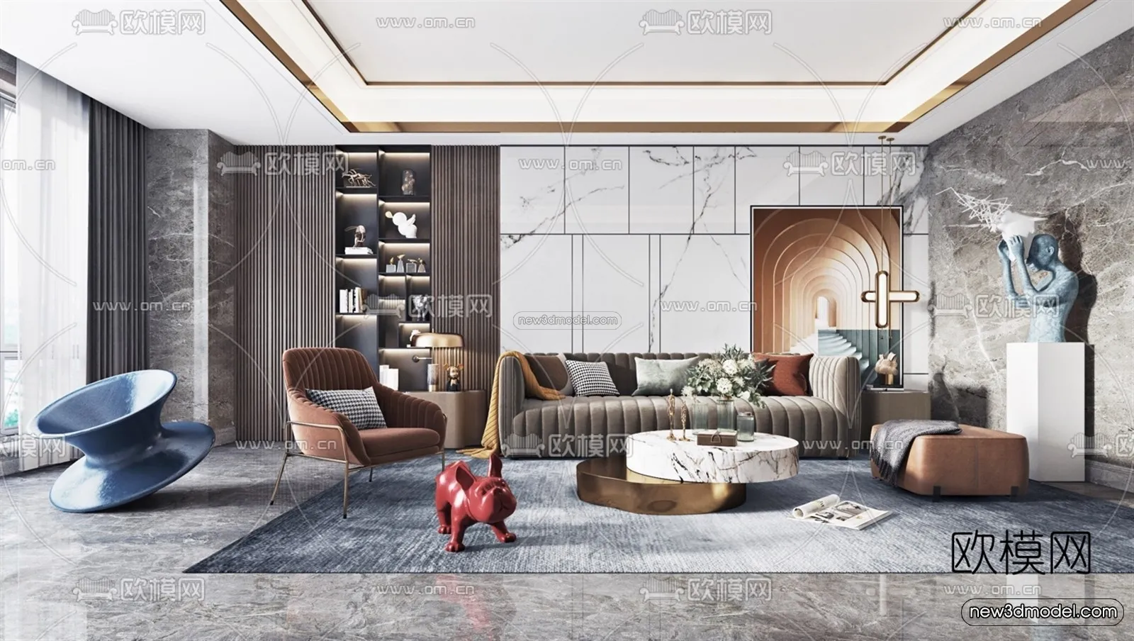 Luxury Style Interior 3D Blocks – Living Room 3D Model – 081 – VRAY