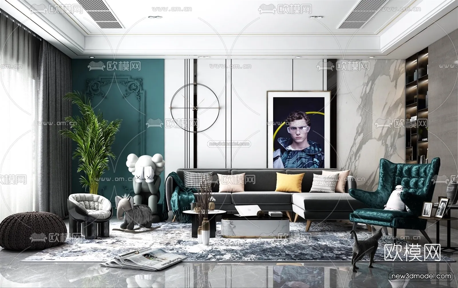 Luxury Style Interior 3D Blocks – Living Room 3D Model – 093 – VRAY