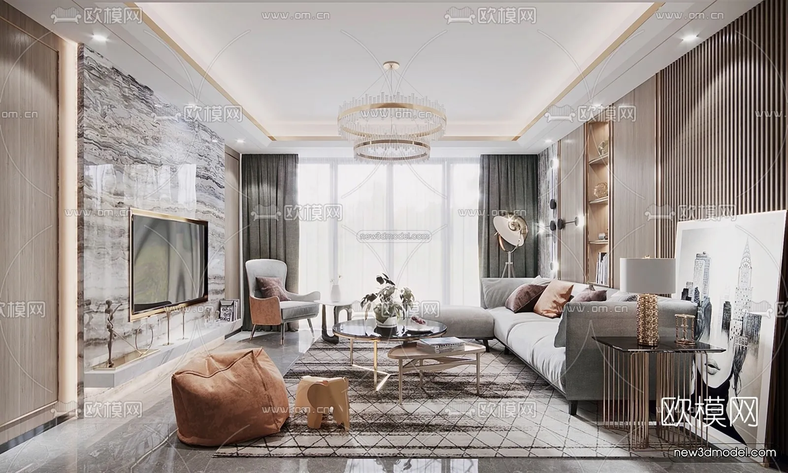 Luxury Style Interior 3D Blocks – Living Room 3D Model – 101 – VRAY