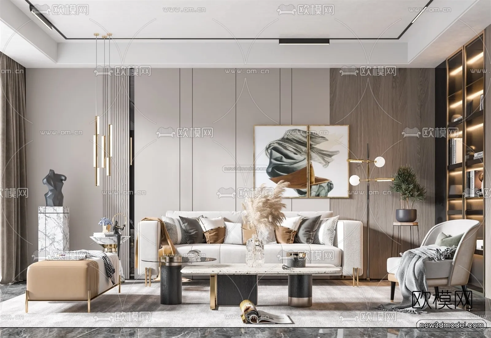 Luxury Style Interior 3D Blocks – Living Room 3D Model – 102 – VRAY