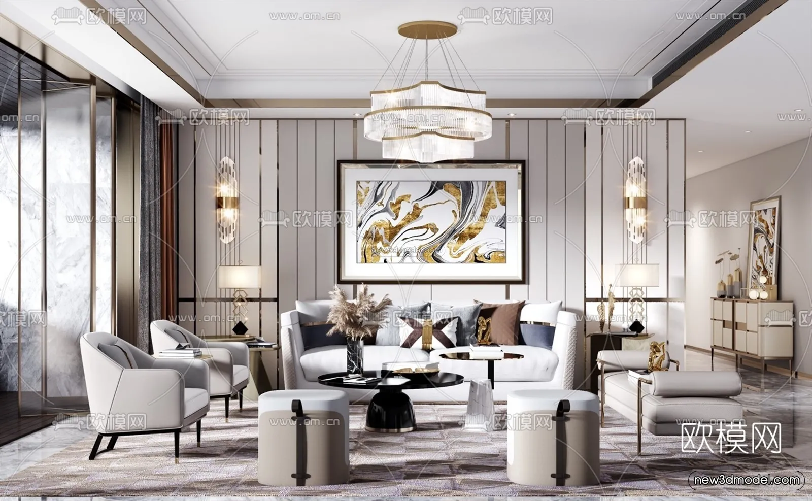 Luxury Style Interior 3D Blocks – Living Room 3D Model – 111 – VRAY