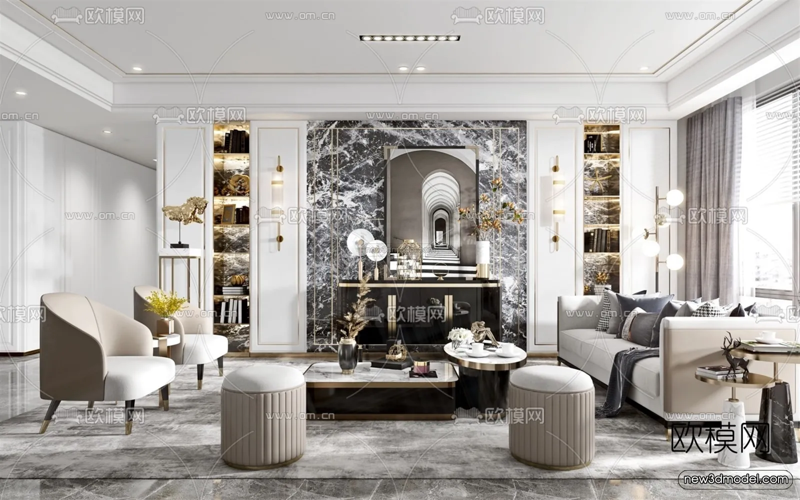 Luxury Style Interior 3D Blocks – Living Room 3D Model – 115 – VRAY