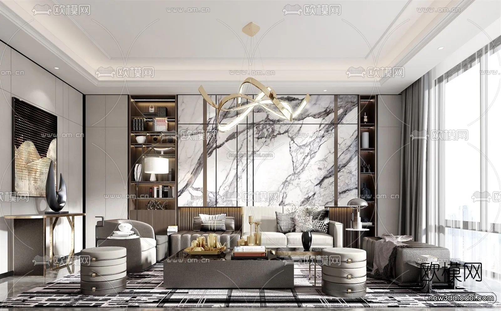 Luxury Style Interior 3D Blocks – Living Room 3D Model – 117 – VRAY