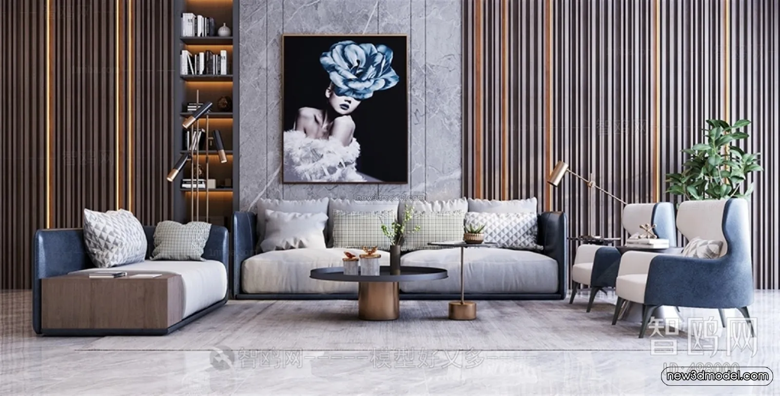 Luxury Style Interior 3D Blocks – Living Room 3D Model – 121 – VRAY