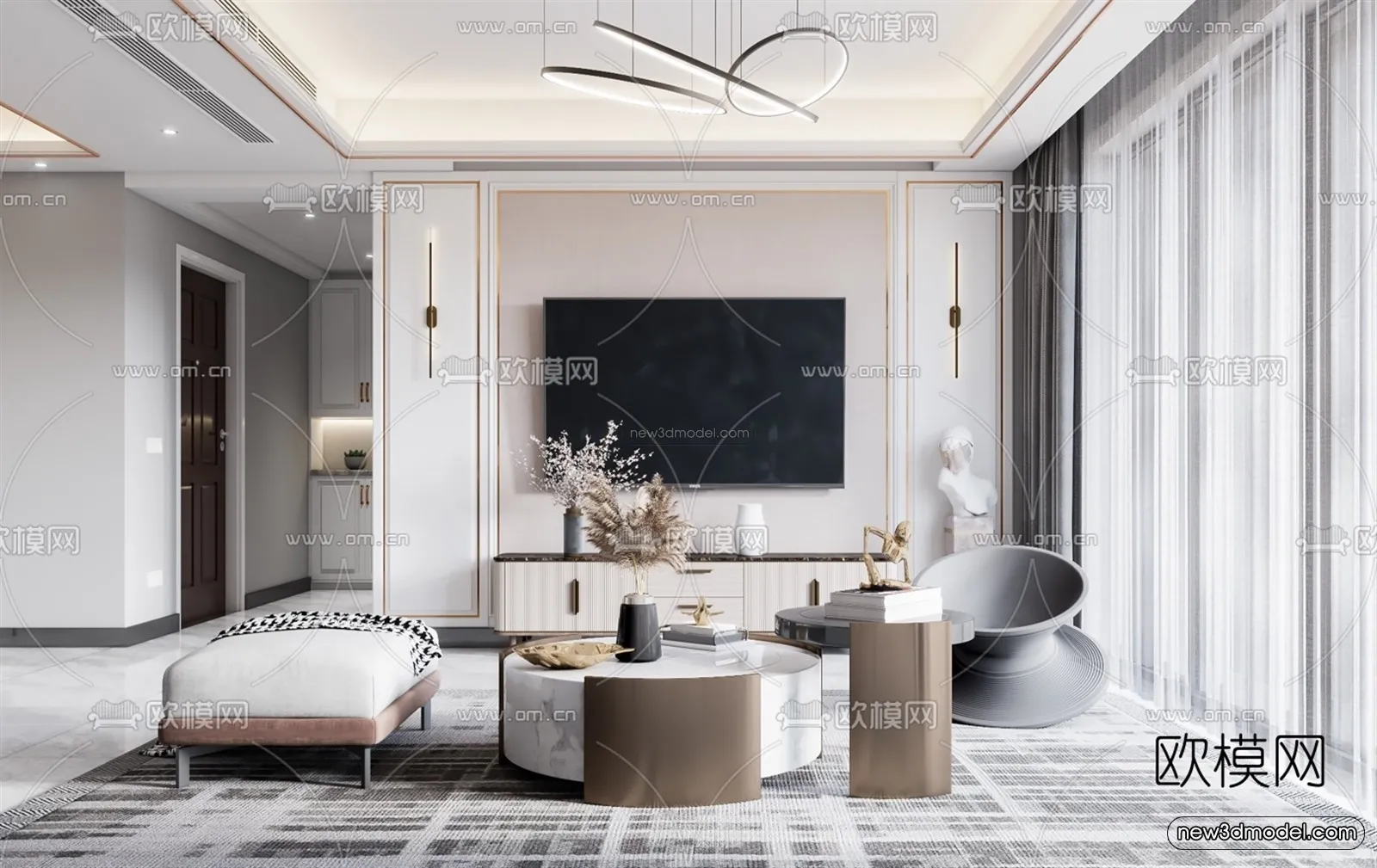 Luxury Style Interior 3D Blocks – Living Room 3D Model – 123 – VRAY