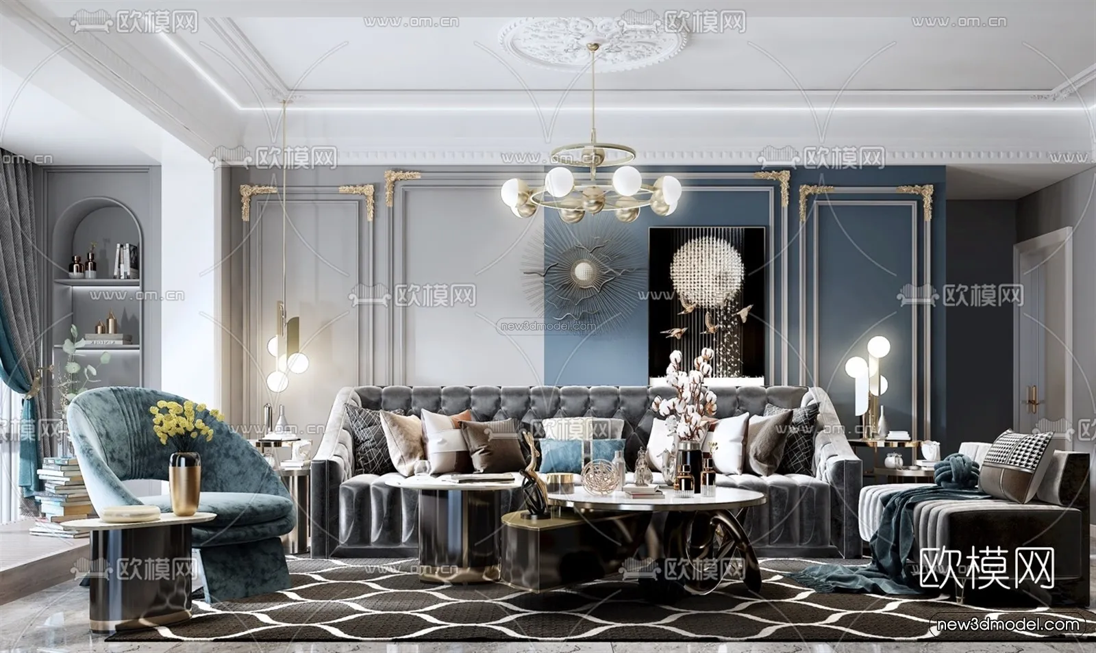 Luxury Style Interior 3D Blocks – Living Room 3D Model – 125 – VRAY