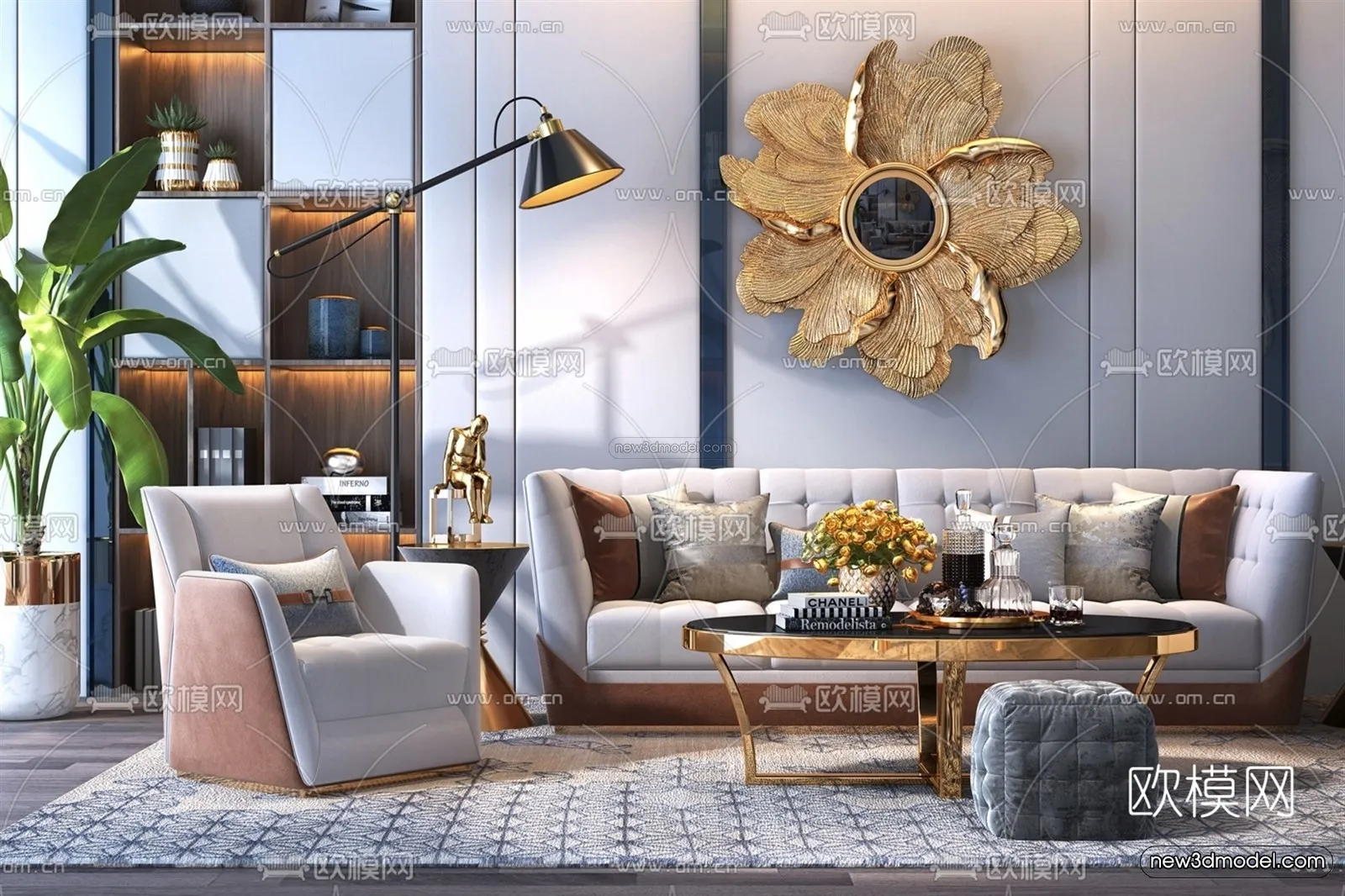 Luxury Style Interior 3D Blocks – Living Room 3D Model – 126 – VRAY