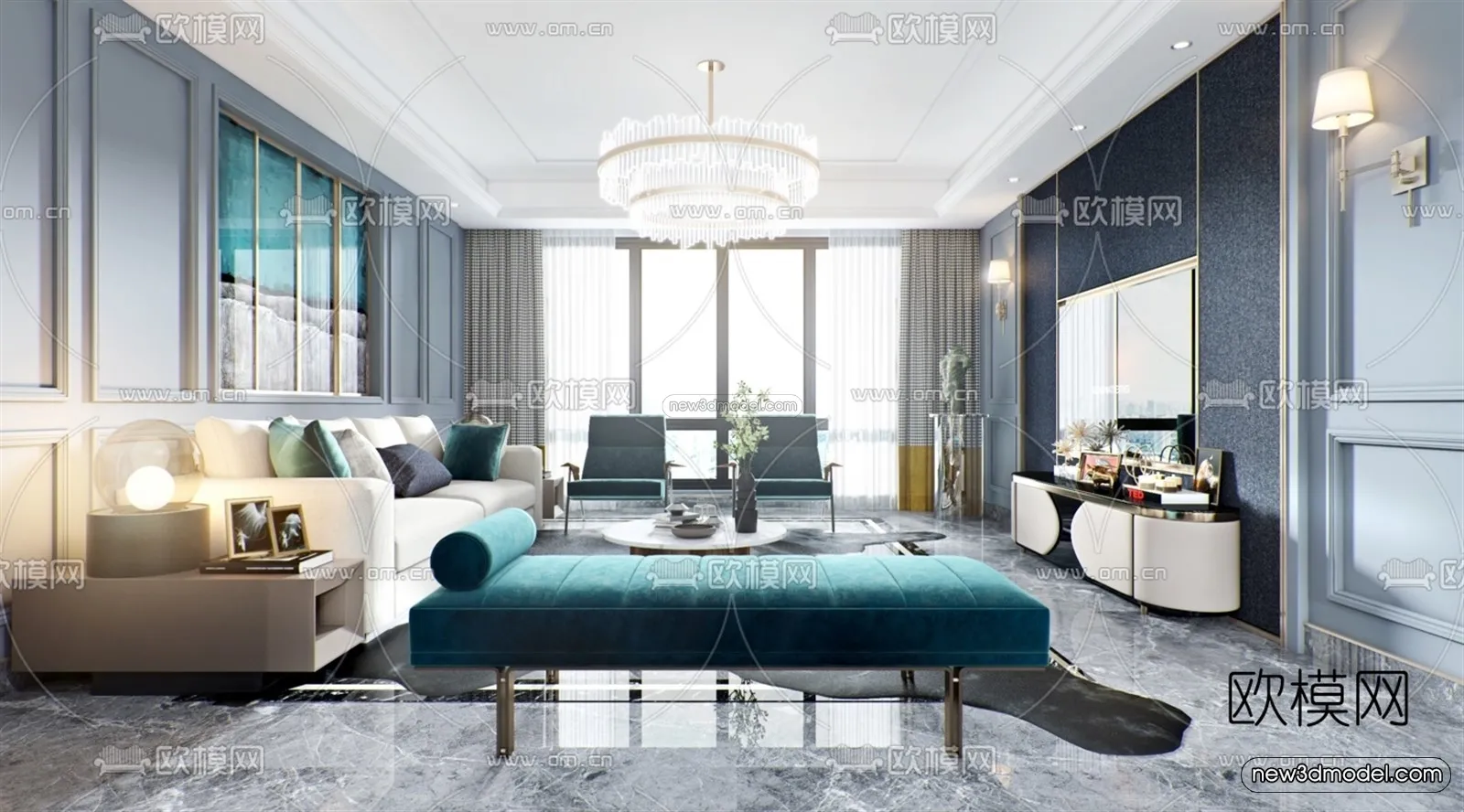 Luxury Style Interior 3D Blocks – Living Room 3D Model – 127 – VRAY