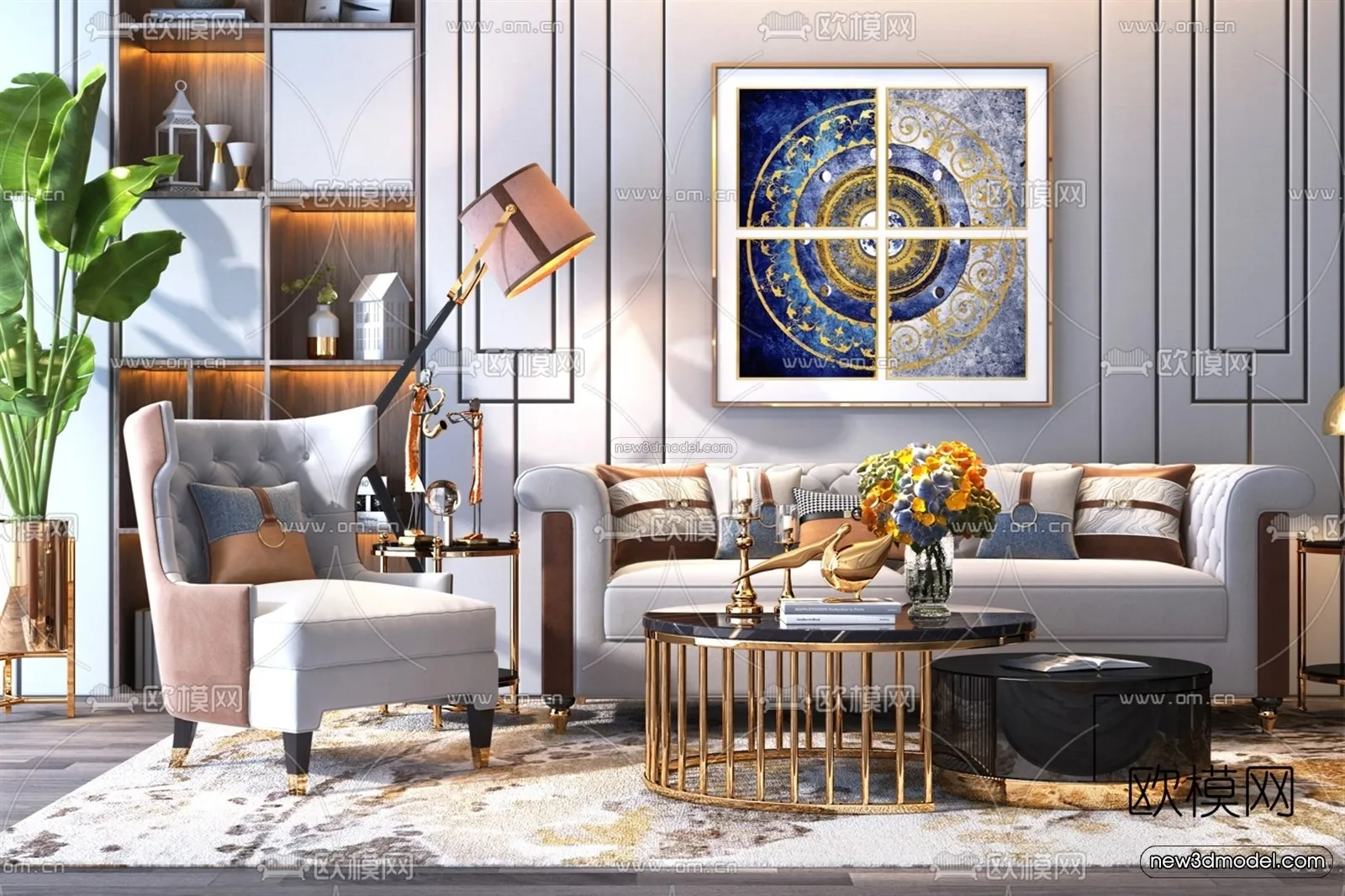 Luxury Style Interior 3D Blocks – Living Room 3D Model – 128 – VRAY