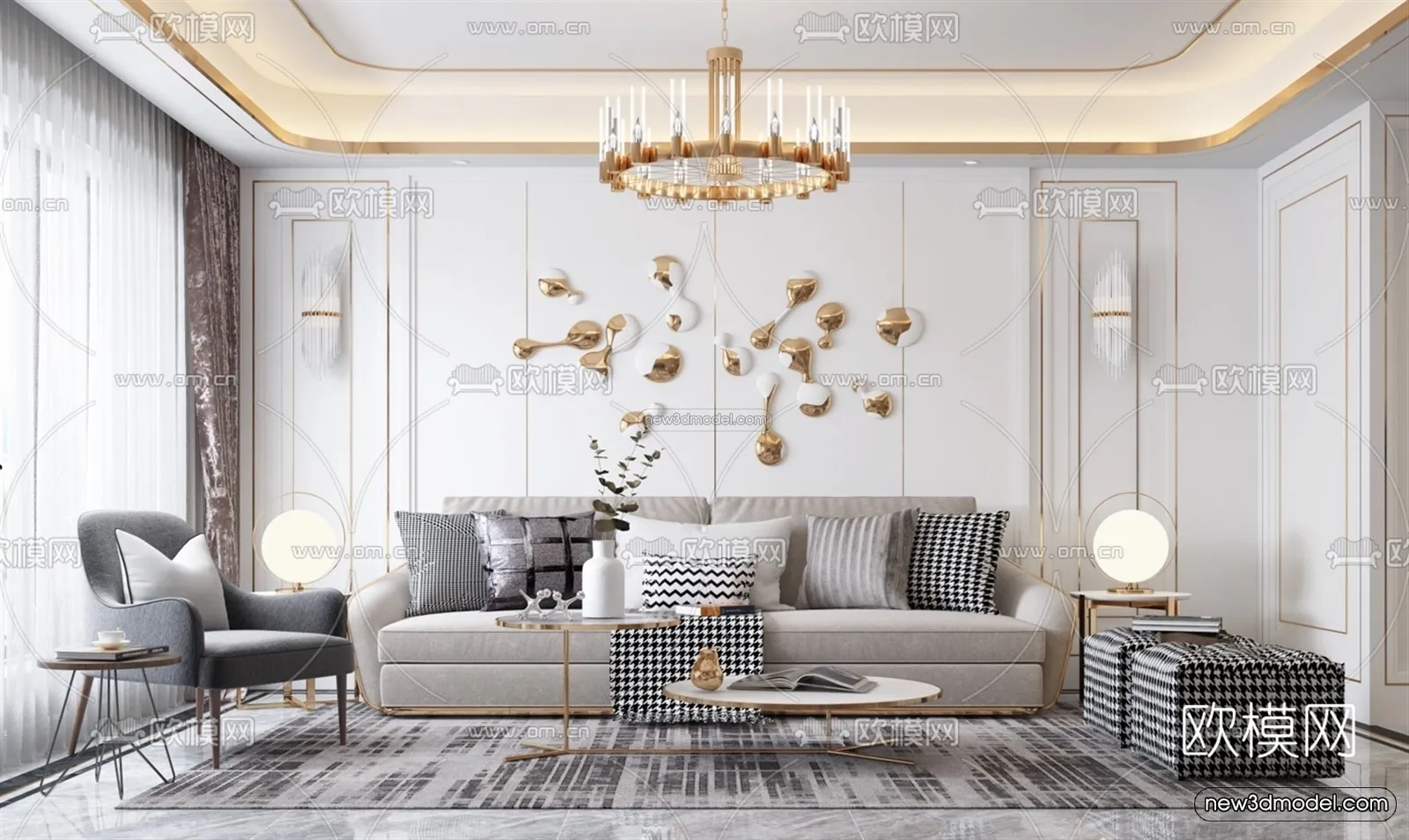 Luxury Style Interior 3D Blocks – Living Room 3D Model – 129 – VRAY