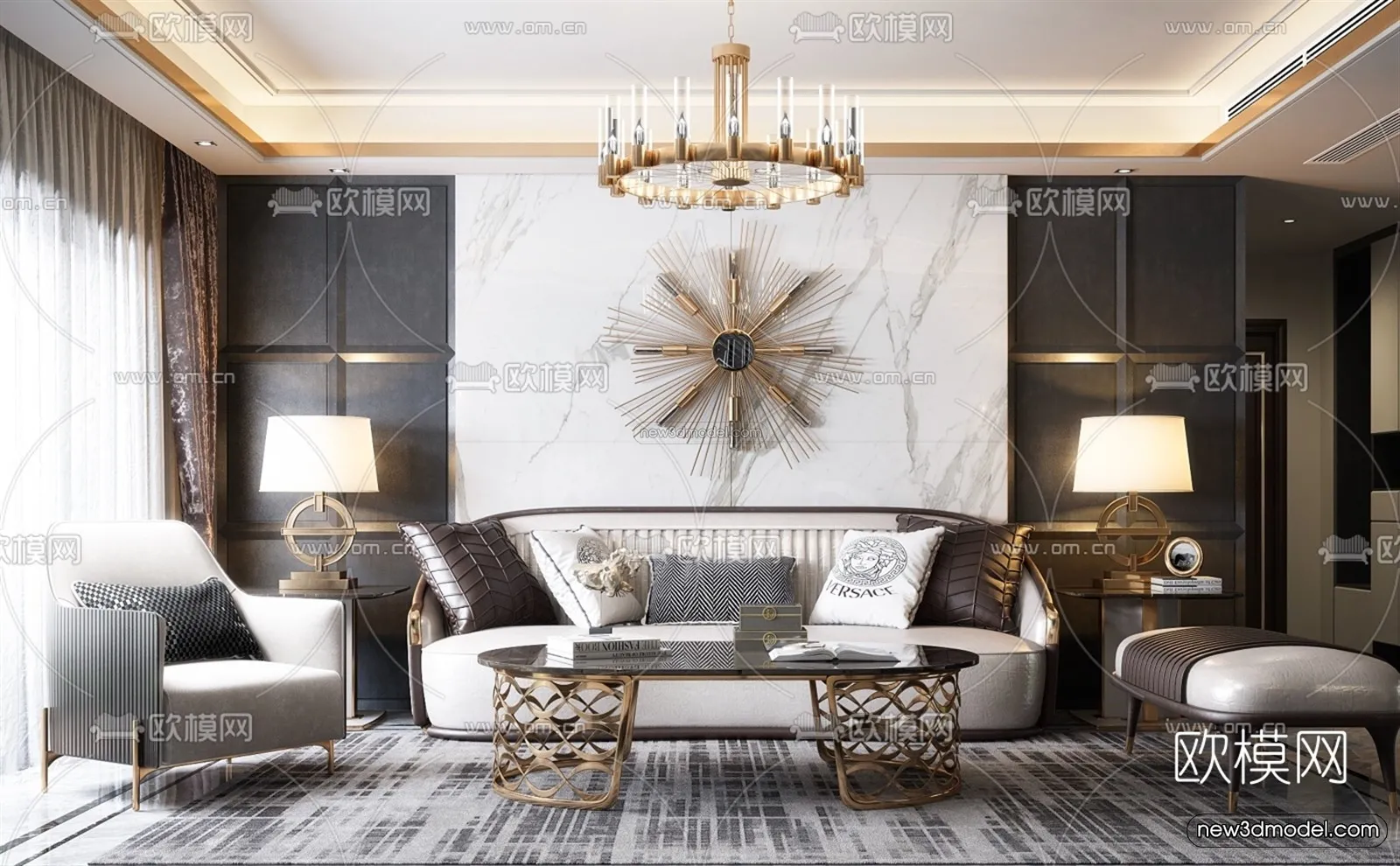 Luxury Style Interior 3D Blocks – Living Room 3D Model – 130 – VRAY