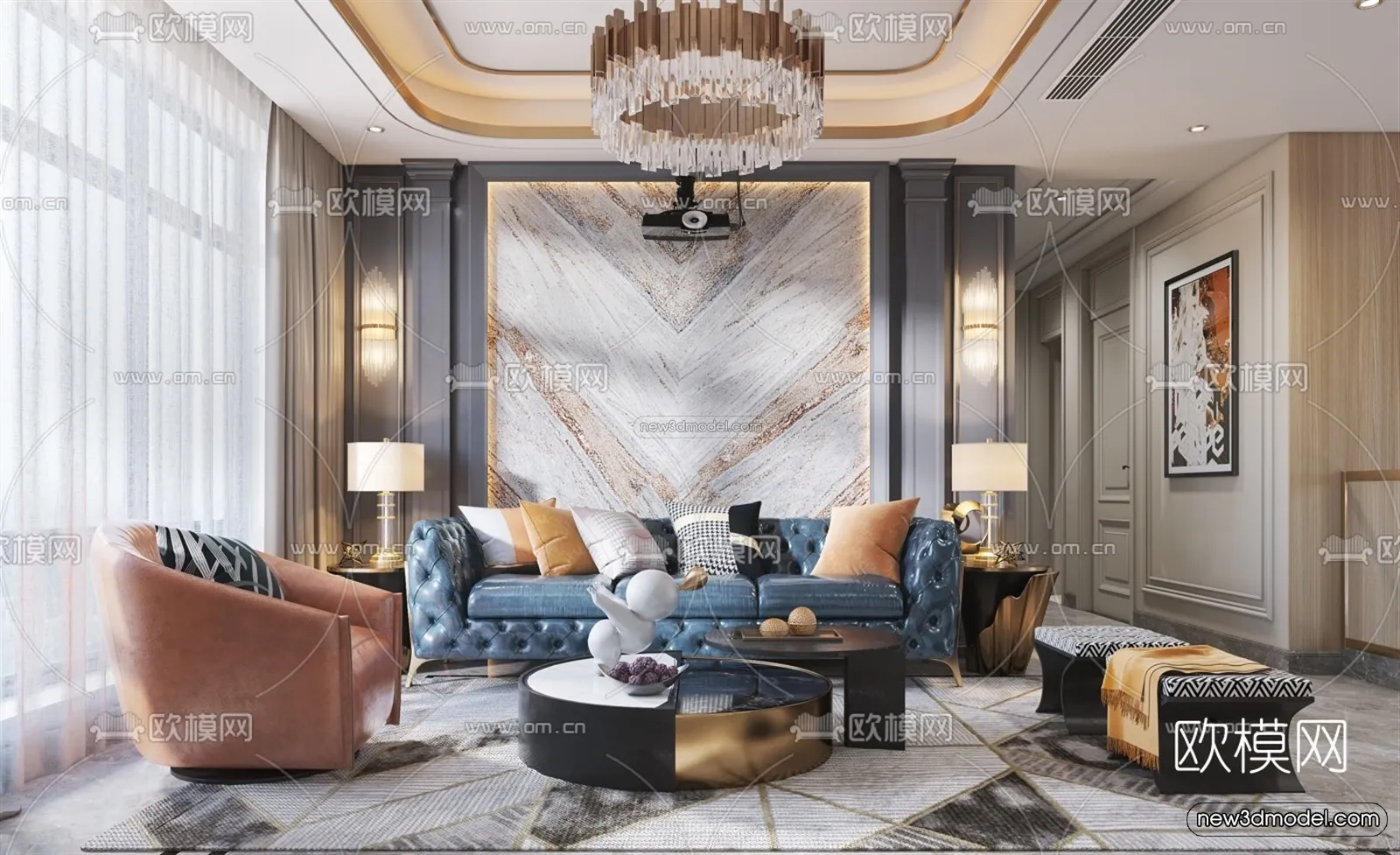 Luxury Style Interior 3D Blocks – Living Room 3D Model – 135 – VRAY