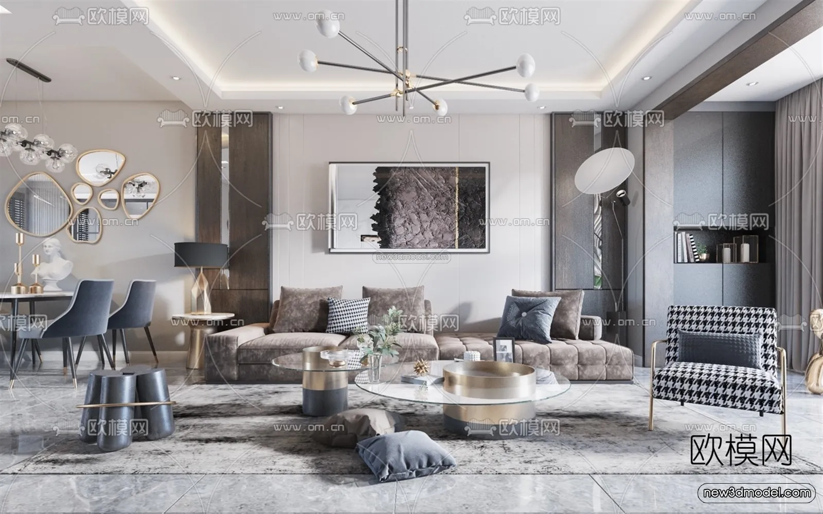 Luxury Style Interior 3D Blocks – Living Room 3D Model – 136 – VRAY