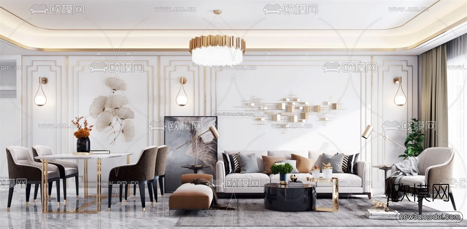 Luxury Style Interior 3D Blocks – Living Room 3D Model – 137 – VRAY