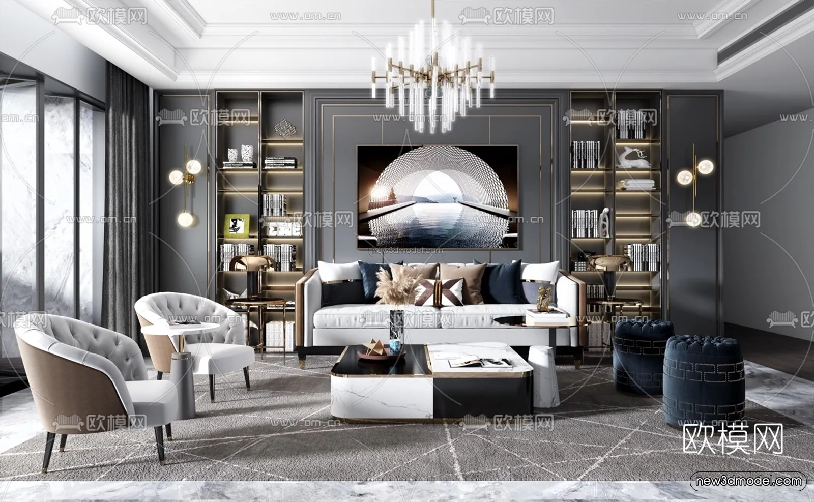 Luxury Style Interior 3D Blocks – Living Room 3D Model – 138 – VRAY