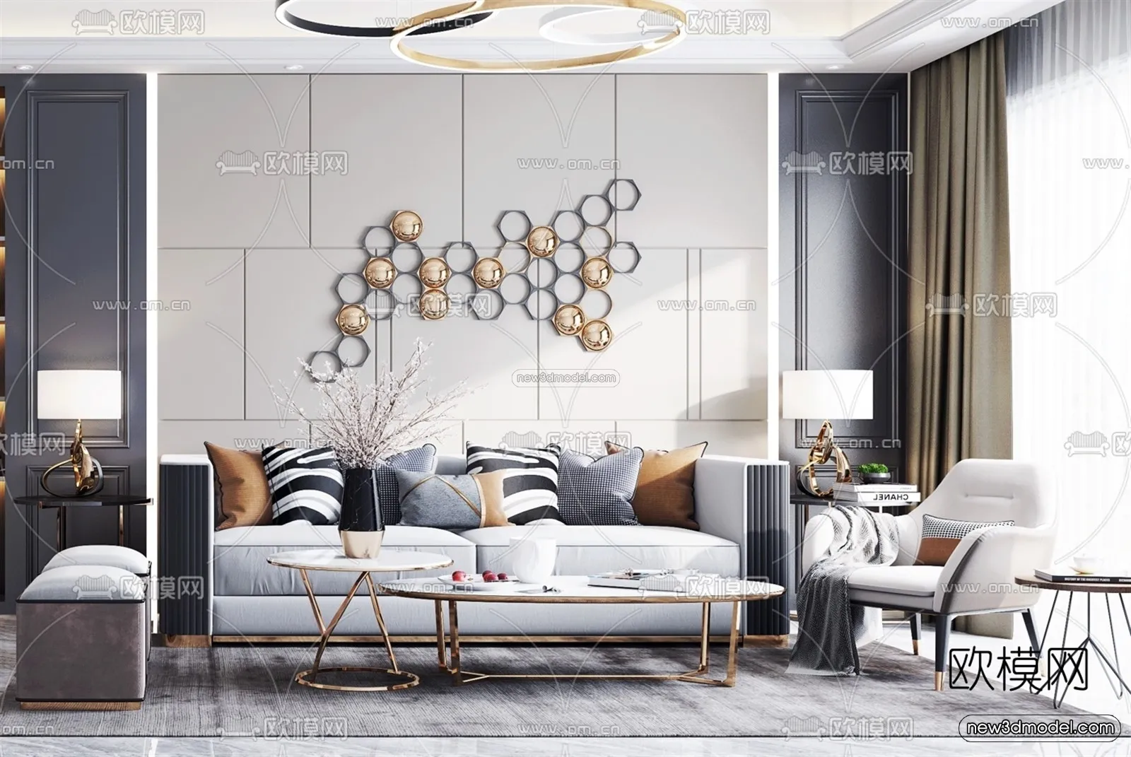 Luxury Style Interior 3D Blocks – Living Room 3D Model – 139 – VRAY