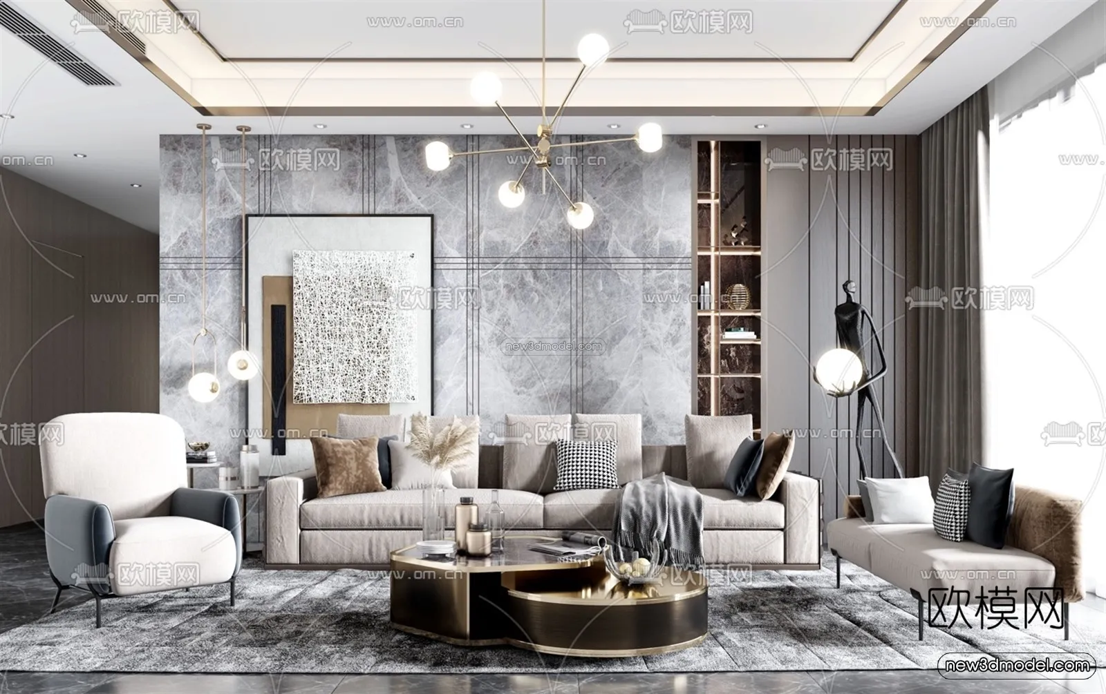 Luxury Style Interior 3D Blocks – Living Room 3D Model – 145 – VRAY