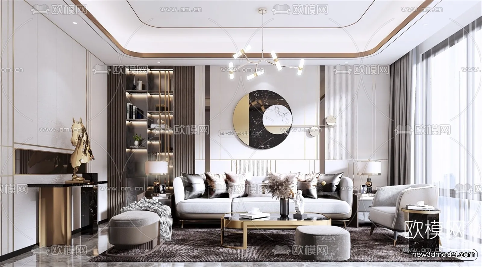 Luxury Style Interior 3D Blocks – Living Room 3D Model – 146 – VRAY